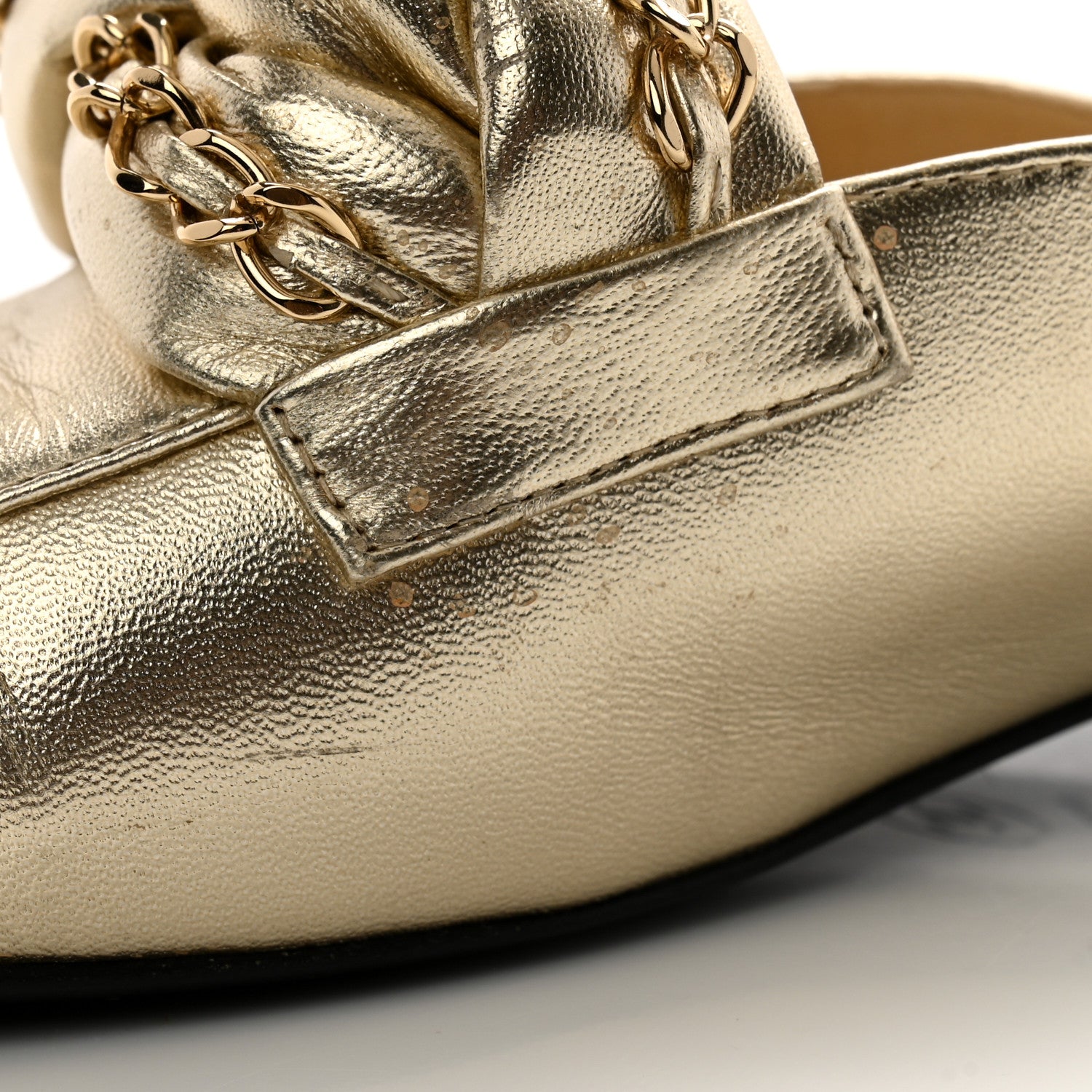 Chanel Metallic Lambskin Chain Braided Mules 37.5 Light Gold 12 of 14