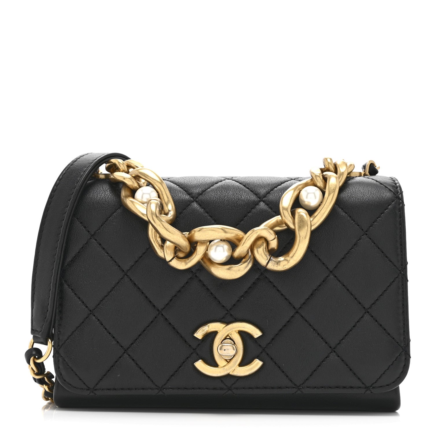 Chanel Calfskin Quilted Pearl Jewel Chain Flap Black 1854086