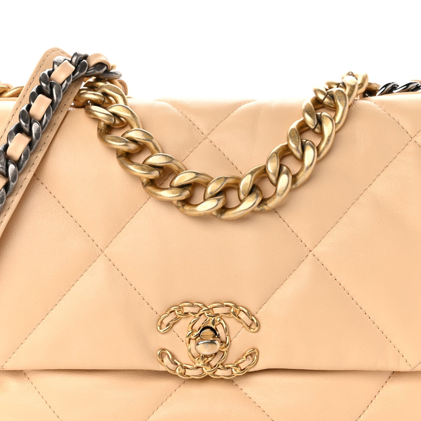 Lambskin Quilted Large Chanel 19 Flap Beige