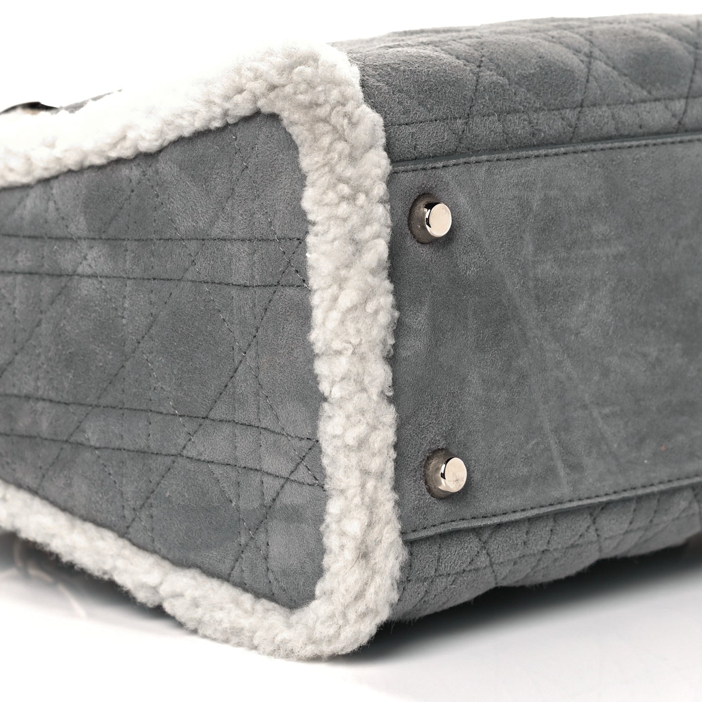 Suede Shearling Cannage Small Lady Dior Gray