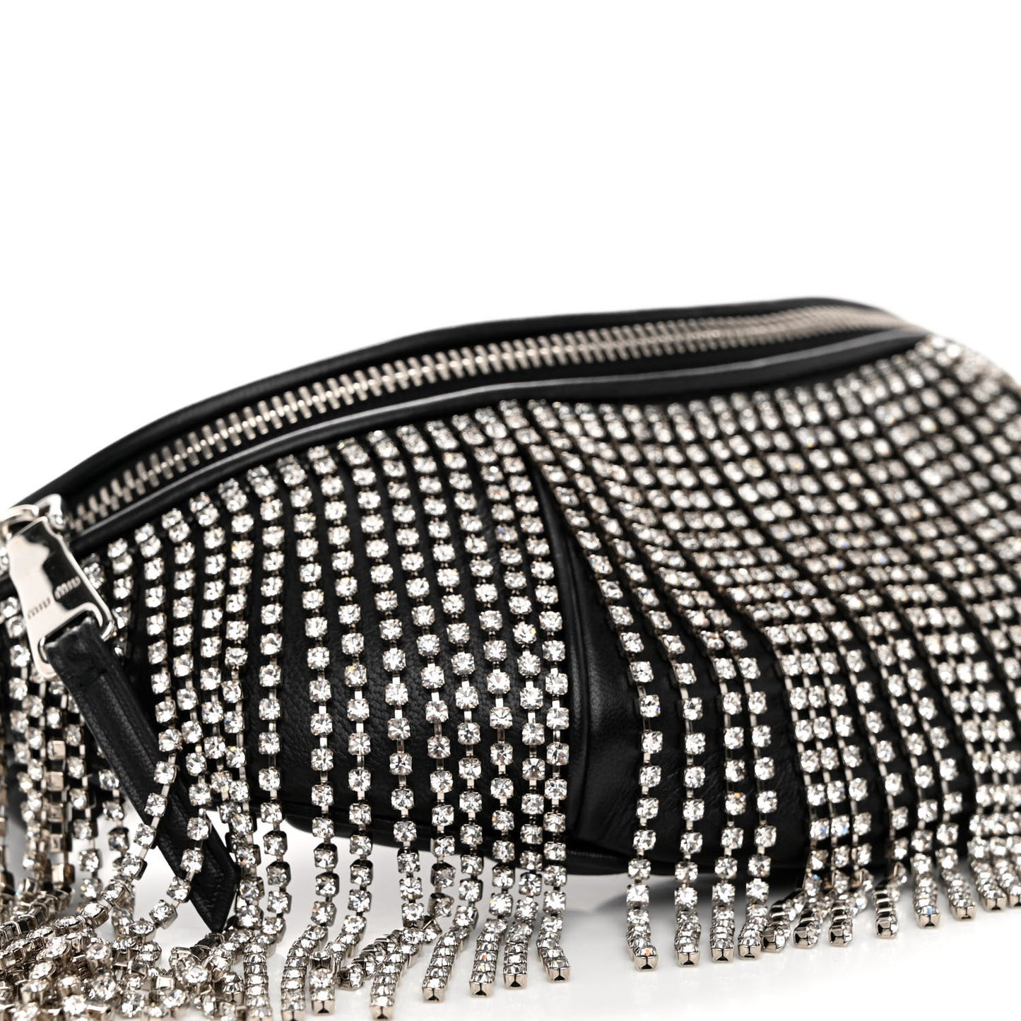 Nappa Crystal Fringe Belt Bag Black