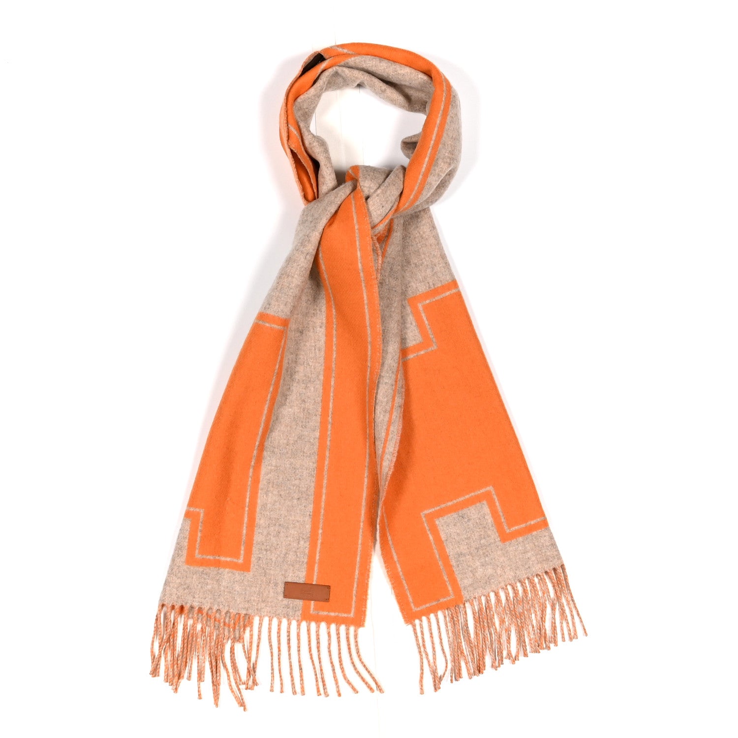 Hermes Cashmere Casaque Clefs de H Muffler Beige Chine Orange