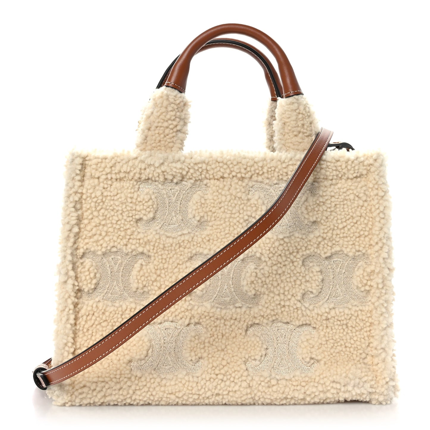 Shearling Calfskin Triomphe Small Cabas Thais Natural Tan