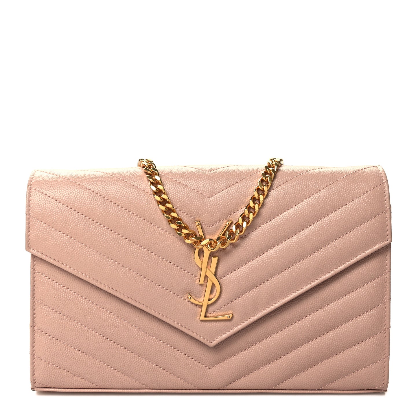 Grain De Poudre Matelasse Chevron Monogram Chain Wallet Pale Pink