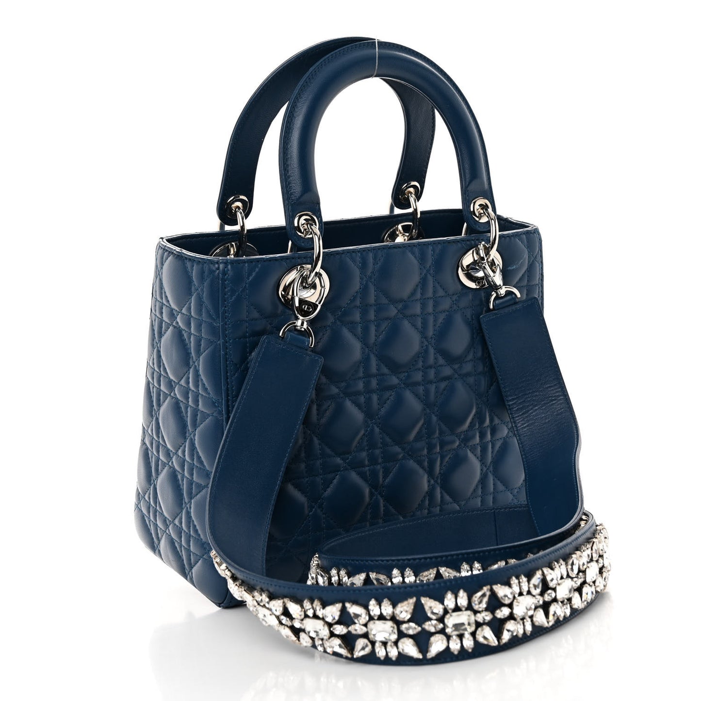 Lambskin Cannage Medium Lady Dior Crystal Strap Navy