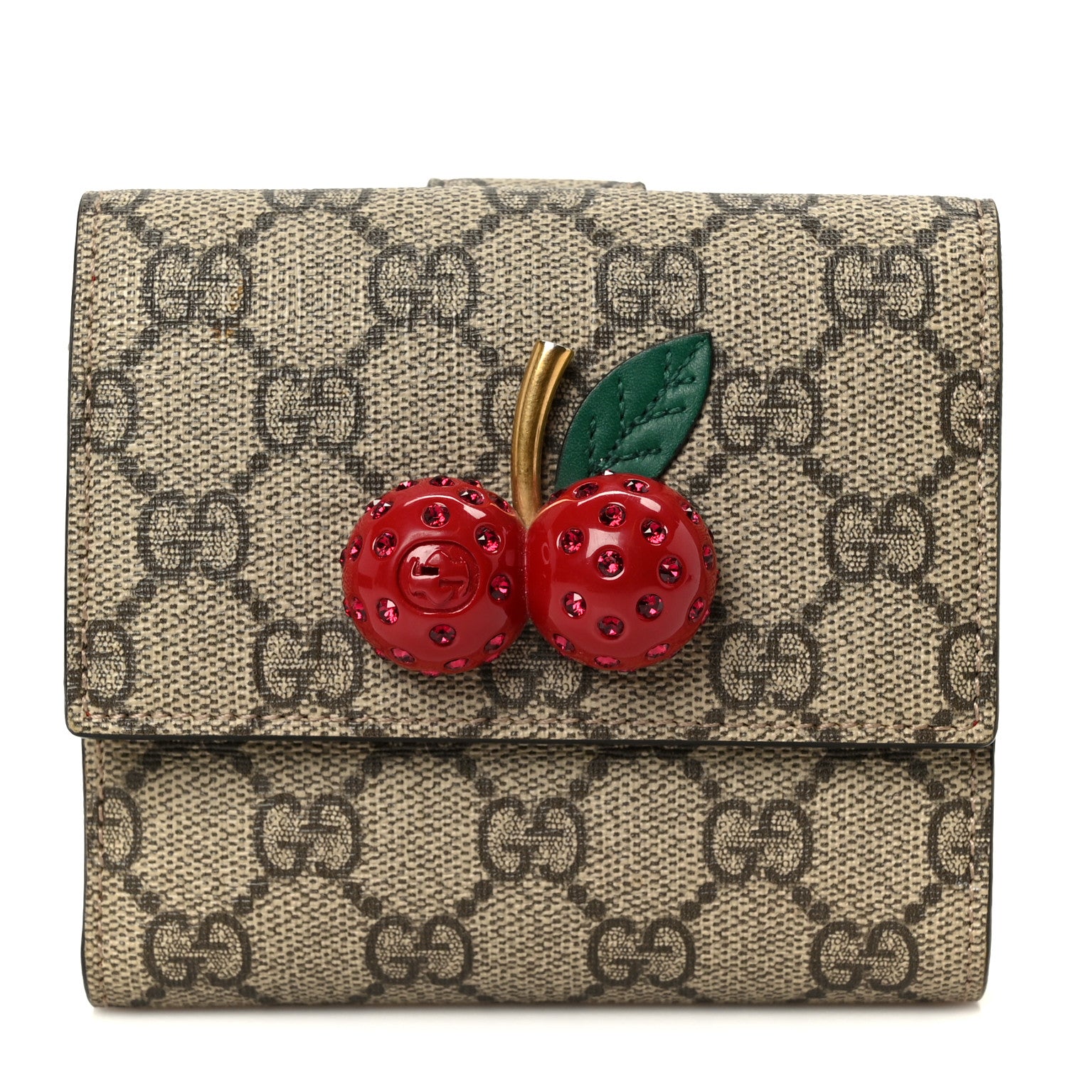 Gucci GG Supreme Monogram Cherry Embellished Card Case Wallet
