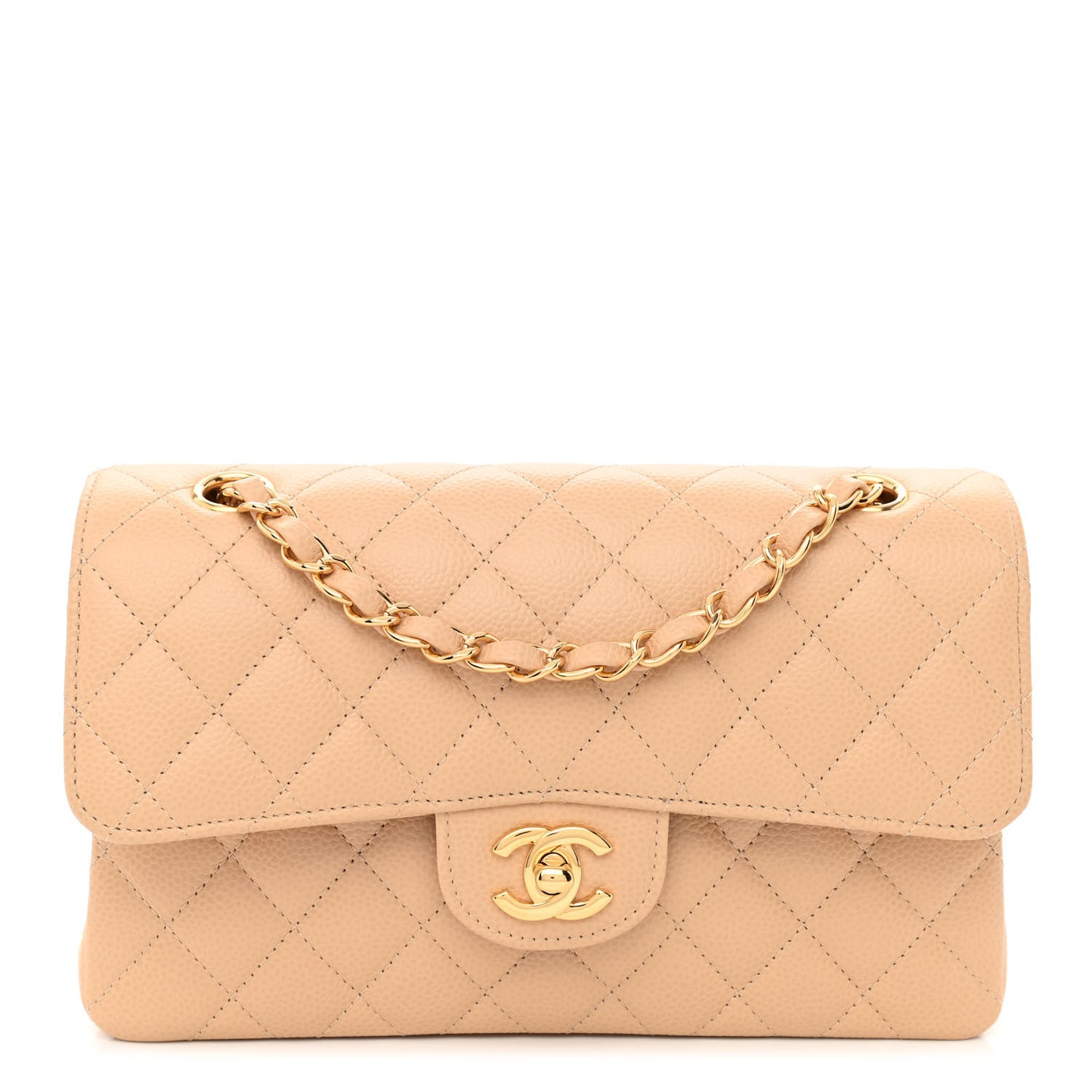 Caviar Quilted Small Double Flap Beige