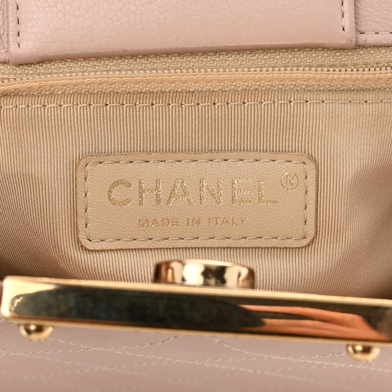 Chanel Grained Calfskin Stitched Small Label Click Shopper Tote Light Beige 6 of 11