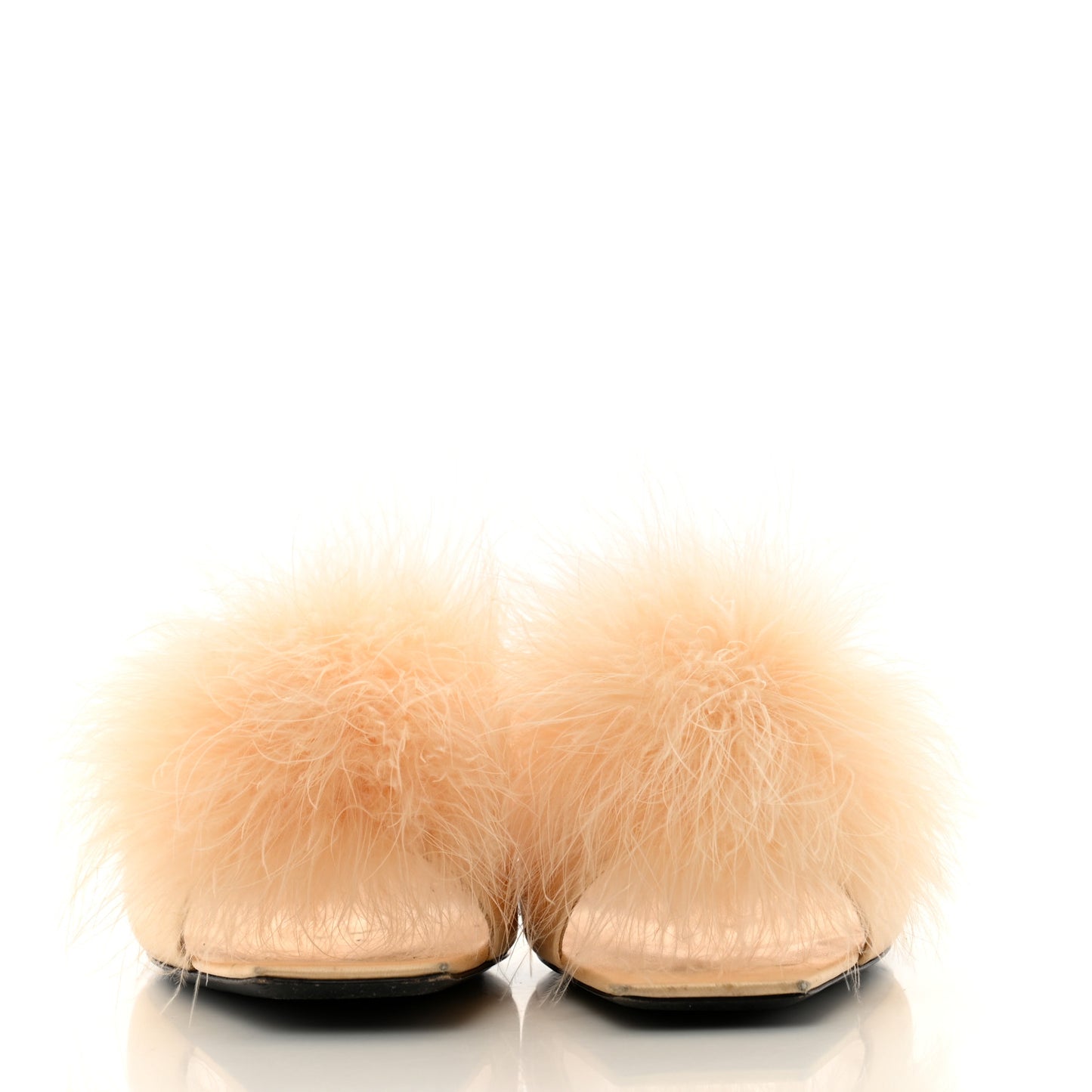 Crepe Satin Feathered Mule Sandals 38 Beige
