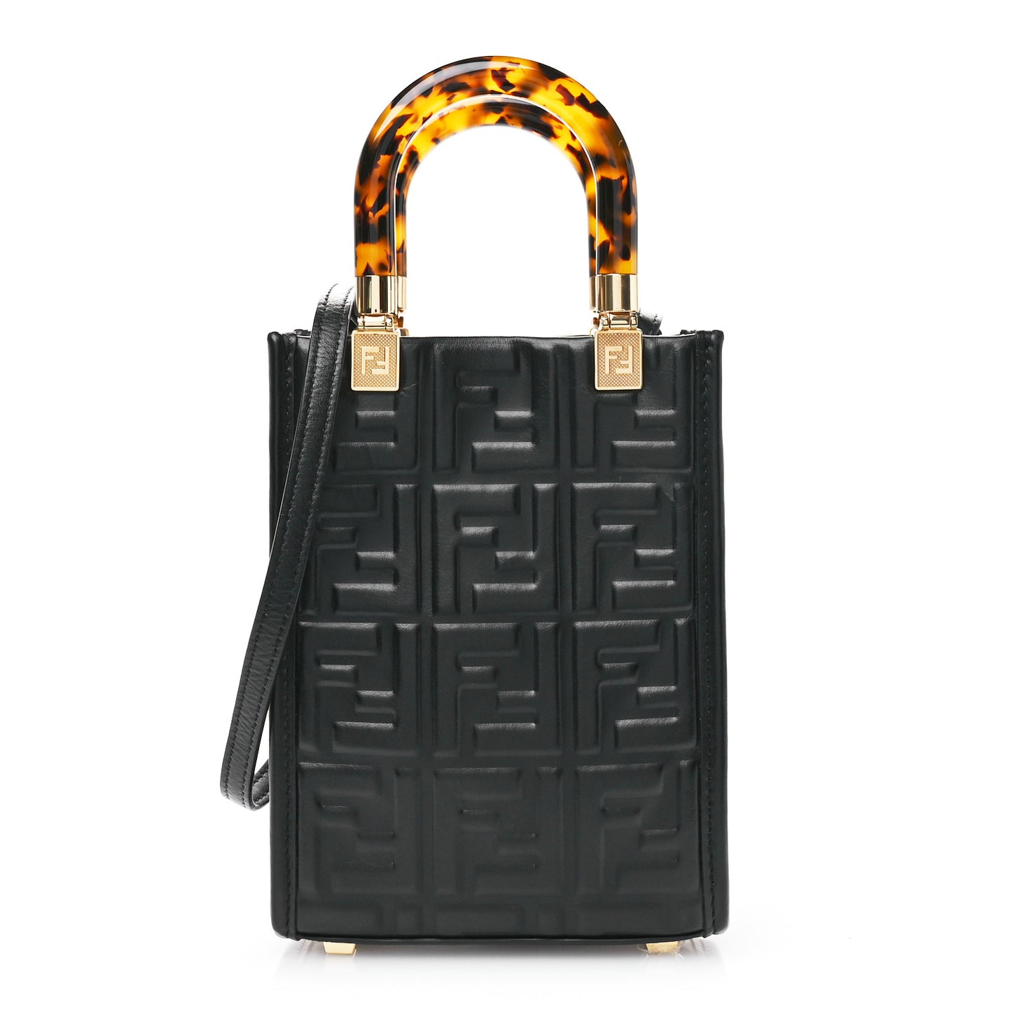 Vitello Plexiglass FF Embossed Mini Fendi Sunshine Shopper Tote Black