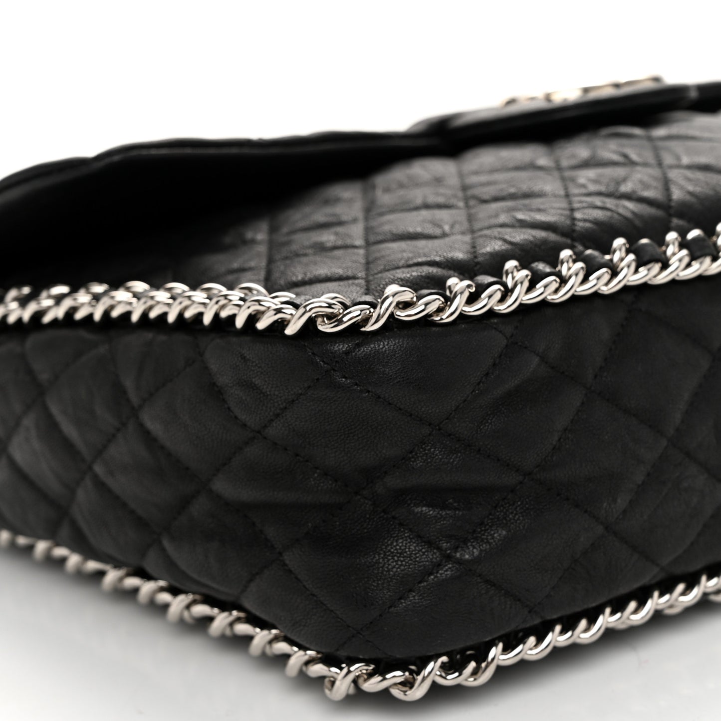 Washed Lambskin Quilted Maxi Chain Around Flap Black