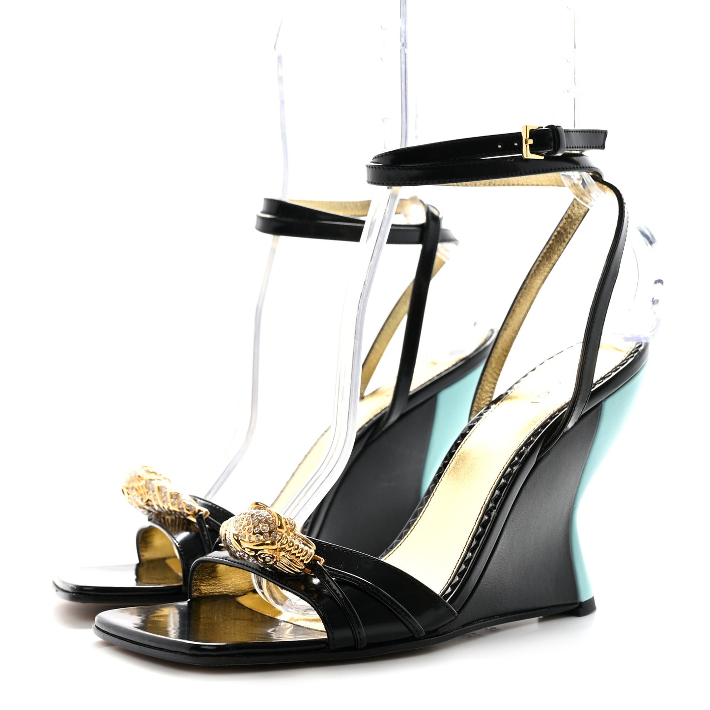 Regent Calfskin Crystal Snake Head Sandals 37 Black