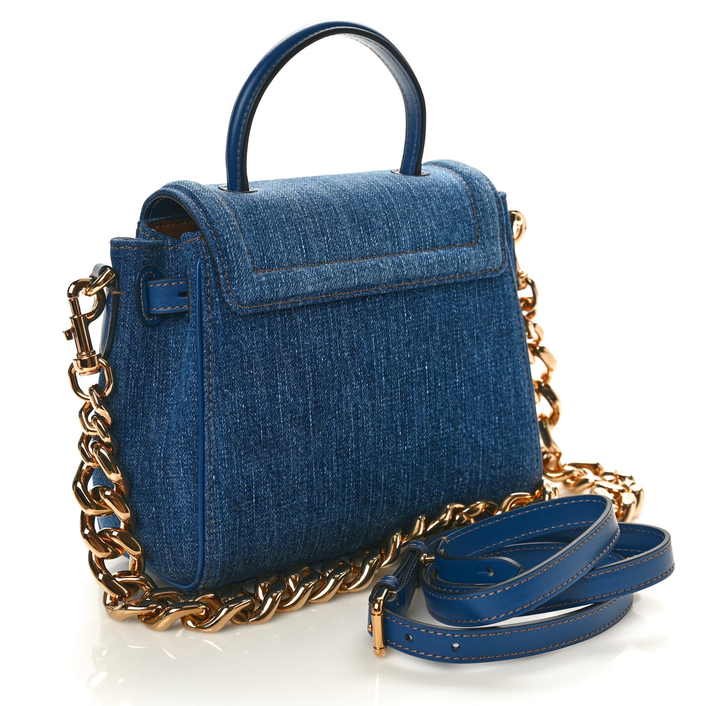 Denim Small La Medusa Chain Top Handle Bag Navy Blue