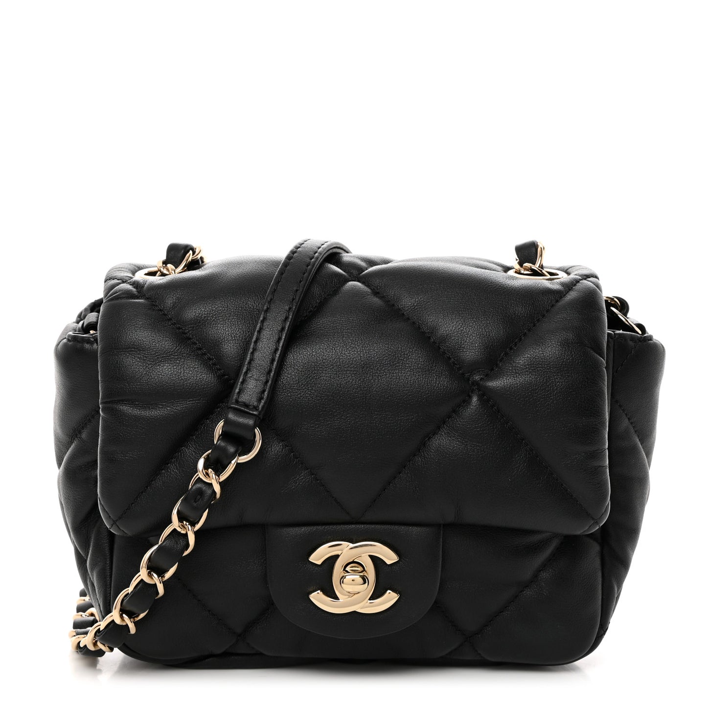 Calfskin Quilted Mini Square Bubbly Flap Black
