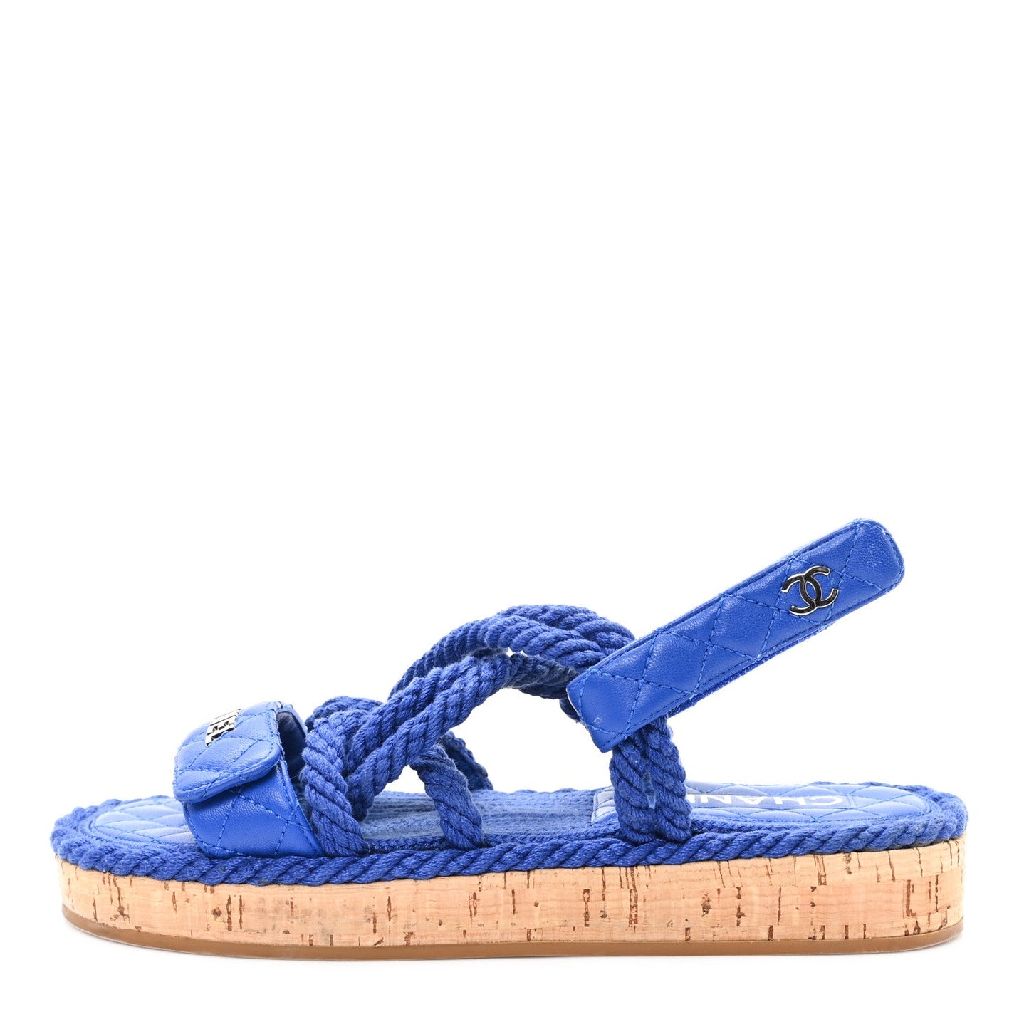 Cord Lambskin Quilted Logo Sandals 37 Blue