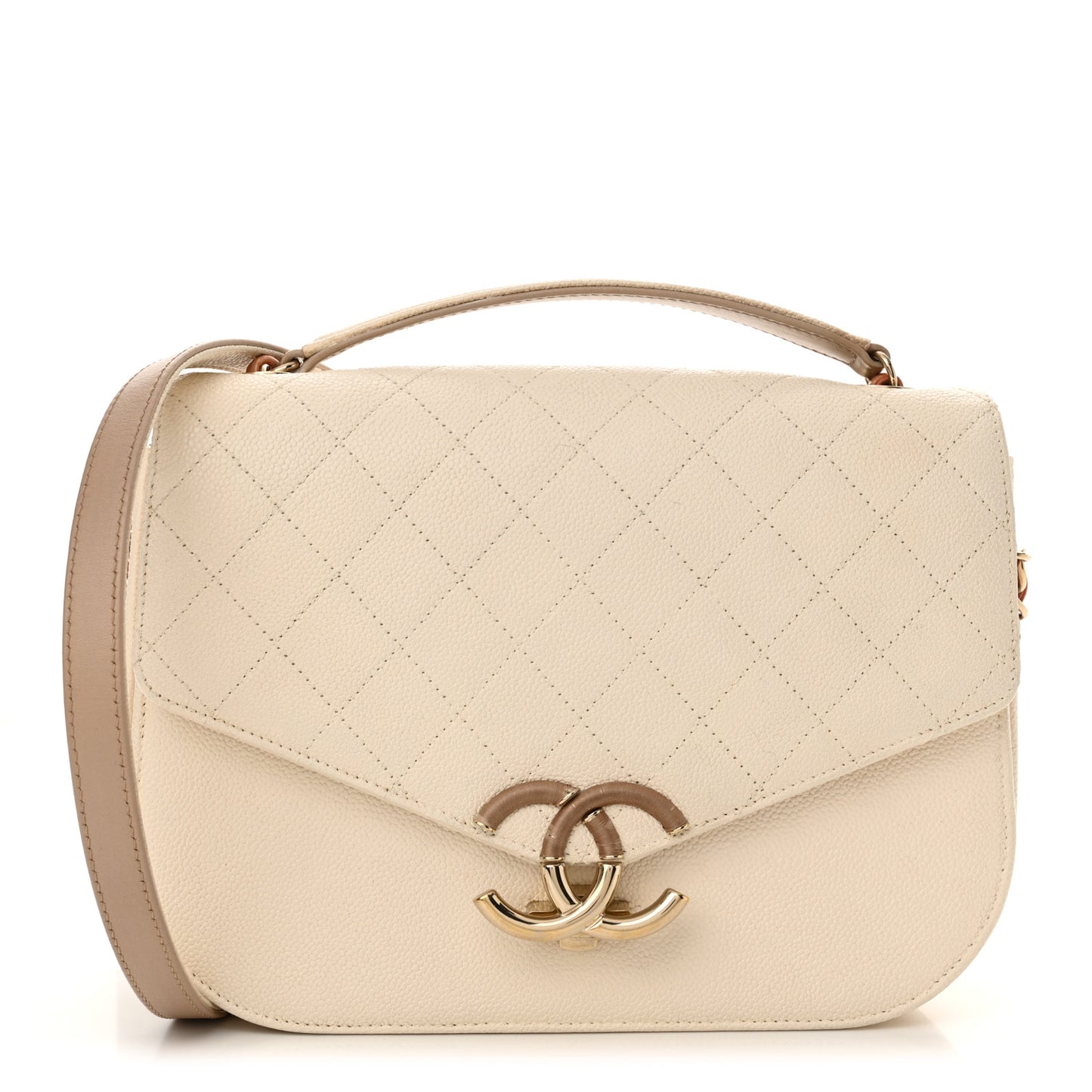 Grained Calfskin Quilted Small Cuba Top Handle Flap White