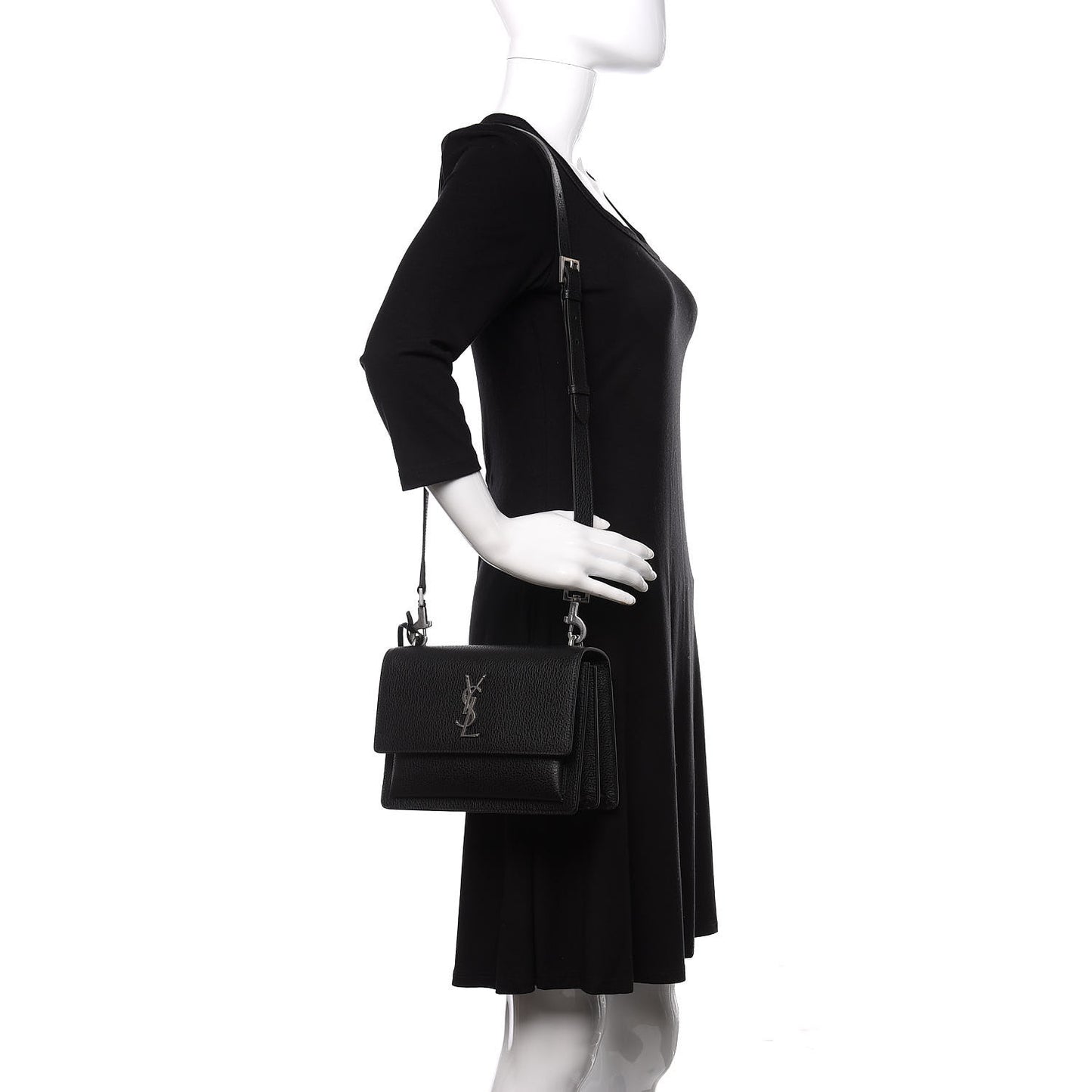 Grained Calfskin Medium Monogram Sunset Satchel Black