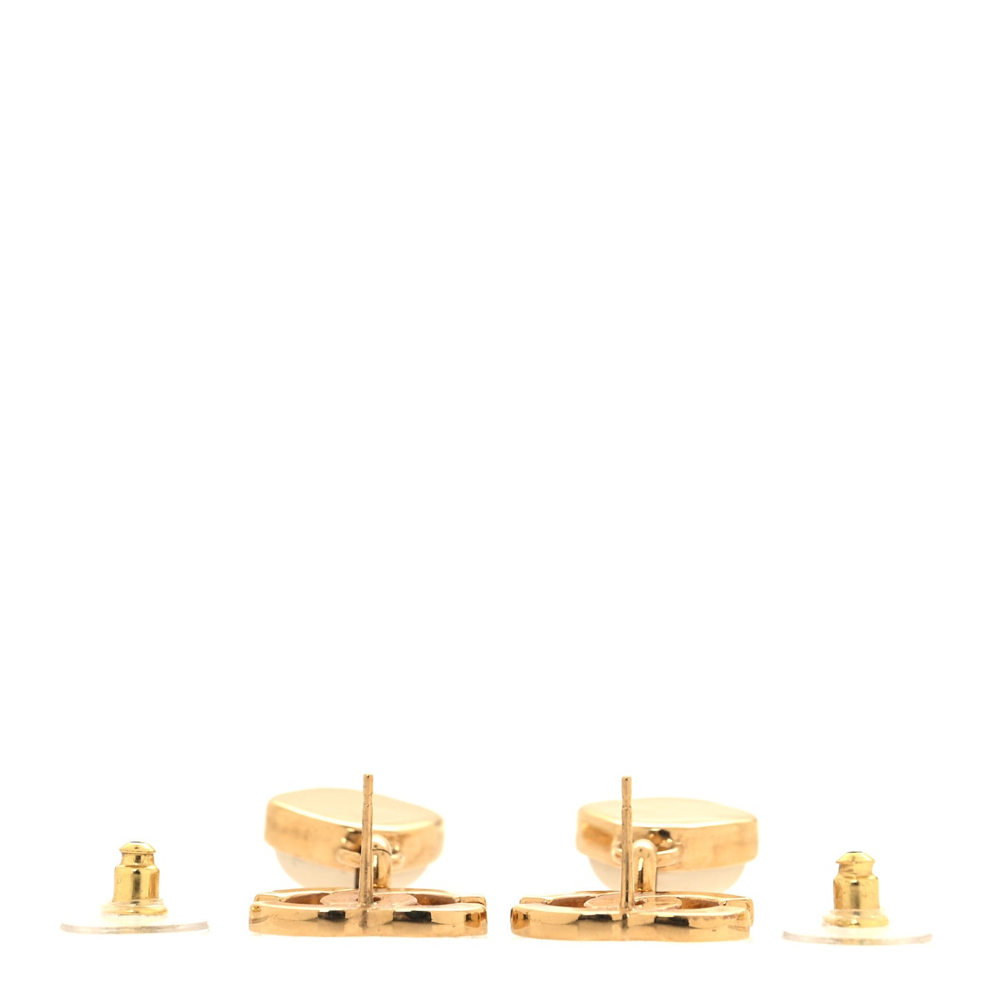 Metal Crystal Pearl CC Drop Earrings Gold