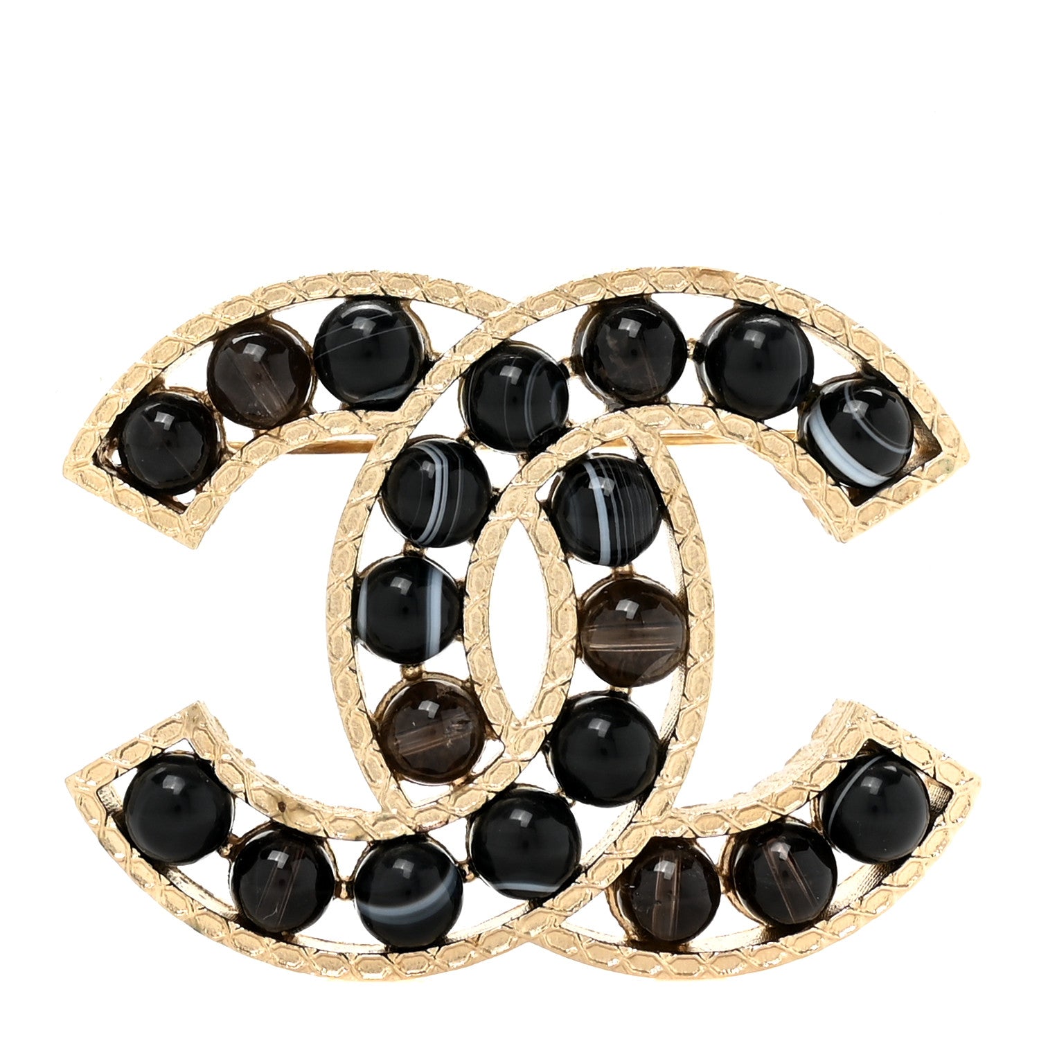 Chanel Bead CC Brooch Black Light Gold 1 of 4