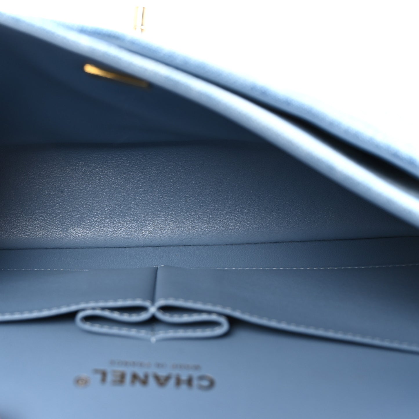 Printed Denim Quilted Medium Double Flap Light Blue