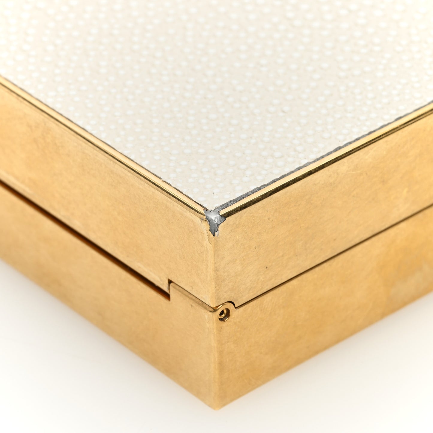 Metal Calfskin Shagreen Embossed Monogram Minaudiere Tuxedo Box Clutch Blanc Vintage Light Bronze