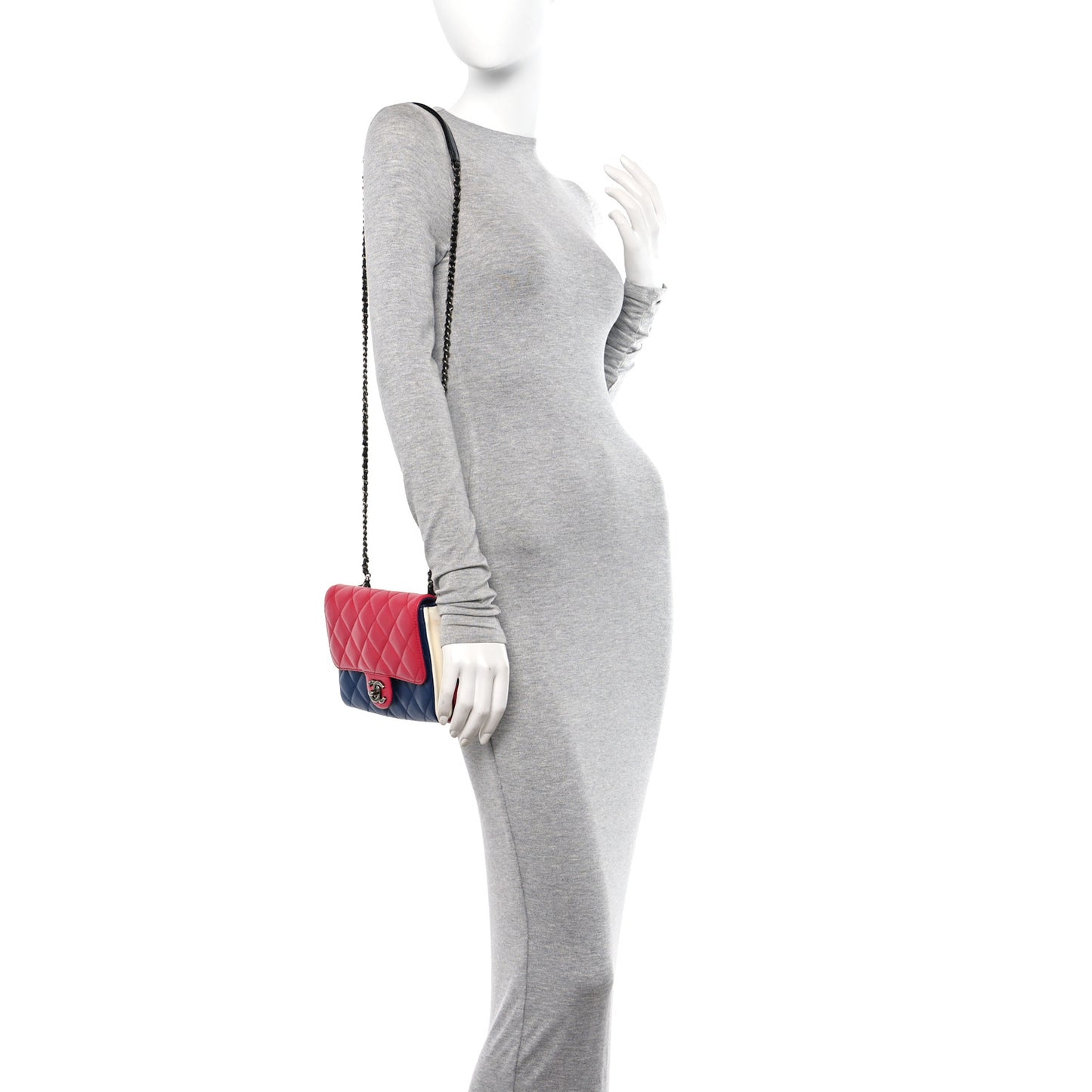 Lambskin Quilted Tri-color Crossbody Bag Dark Red