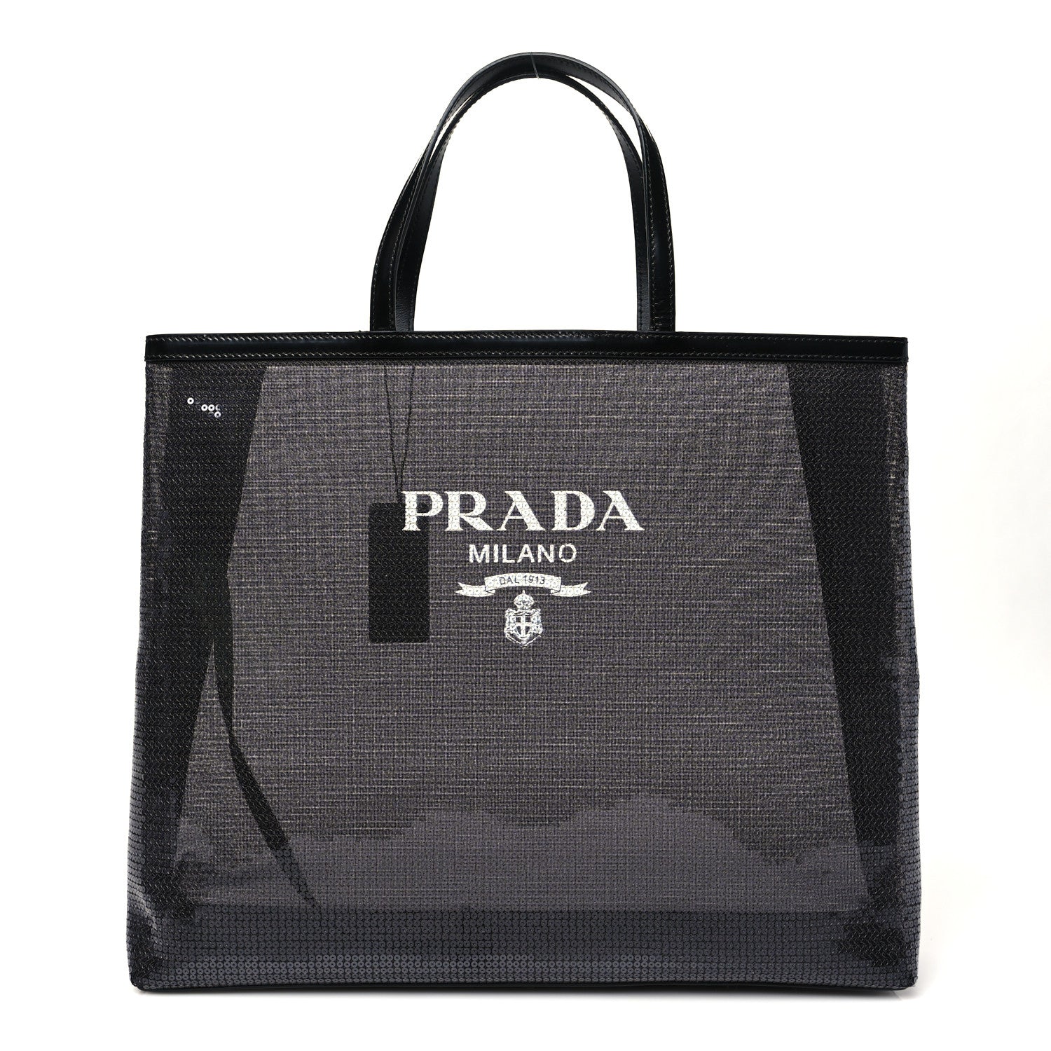 Prada Mesh Sequin Spazzolato Logo Tote Black 1784533 – FASHIONPHILE