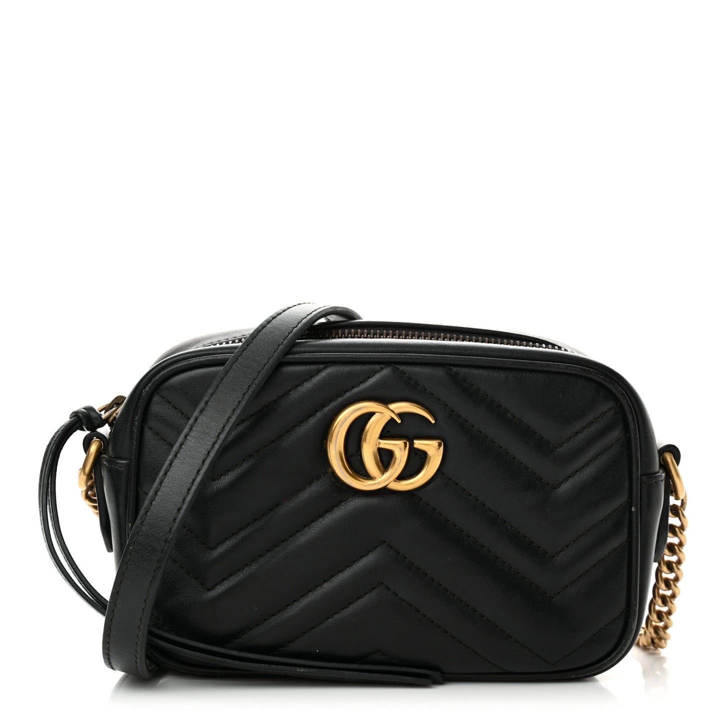 Calfskin Matelasse Mini GG Marmont Chain Shoulder Bag Black