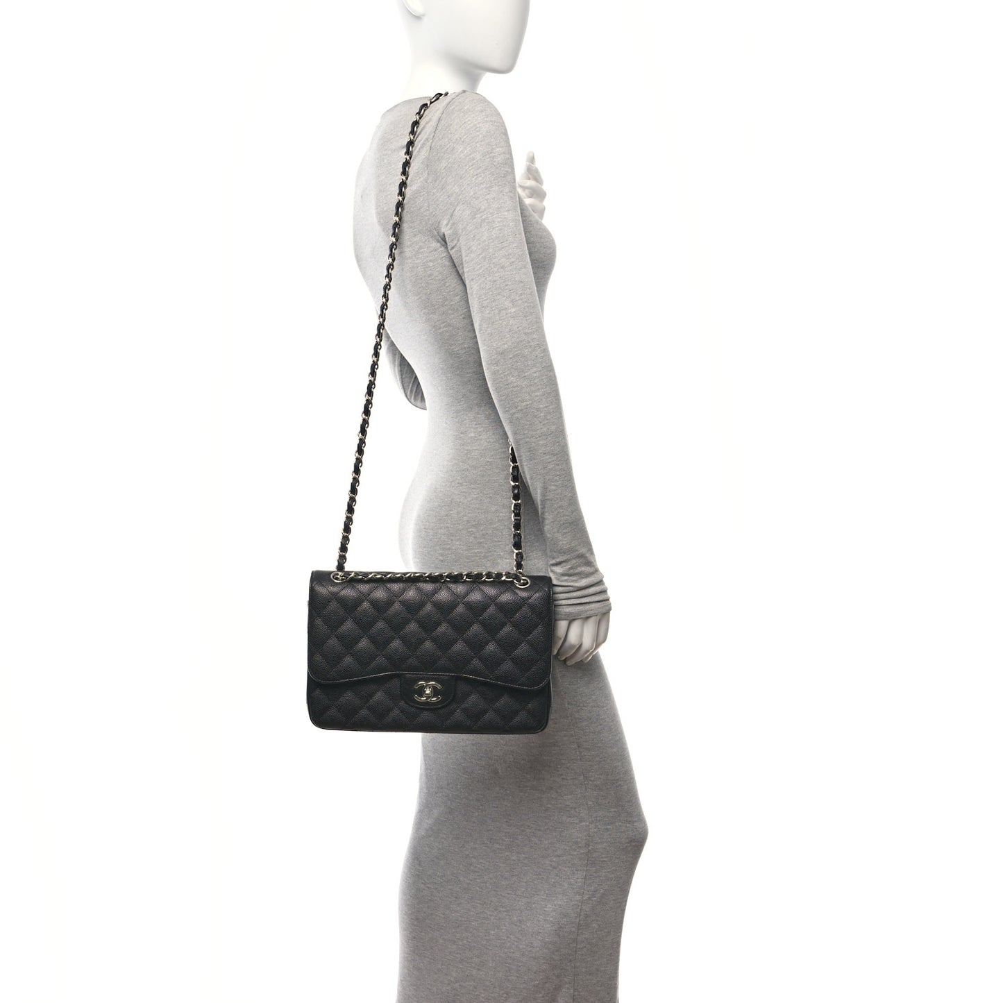Caviar Quilted Jumbo Double Flap Black
