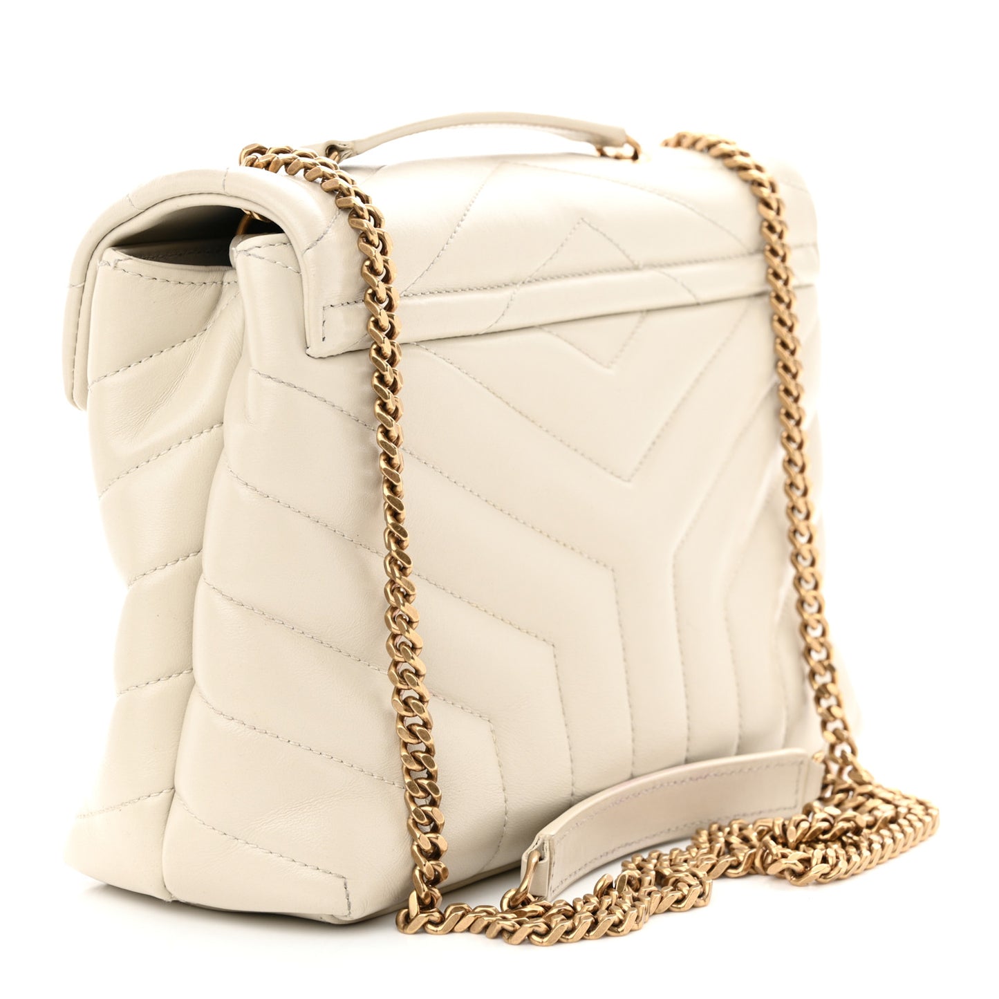 Calfskin Y Quilted Monogram Small Loulou Chain Satchel Blanc Vintage