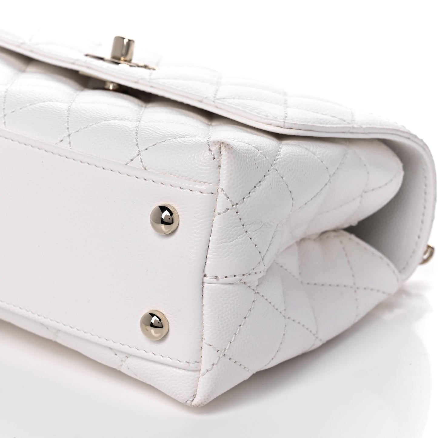 Caviar Quilted Mini Coco Handle Flap White