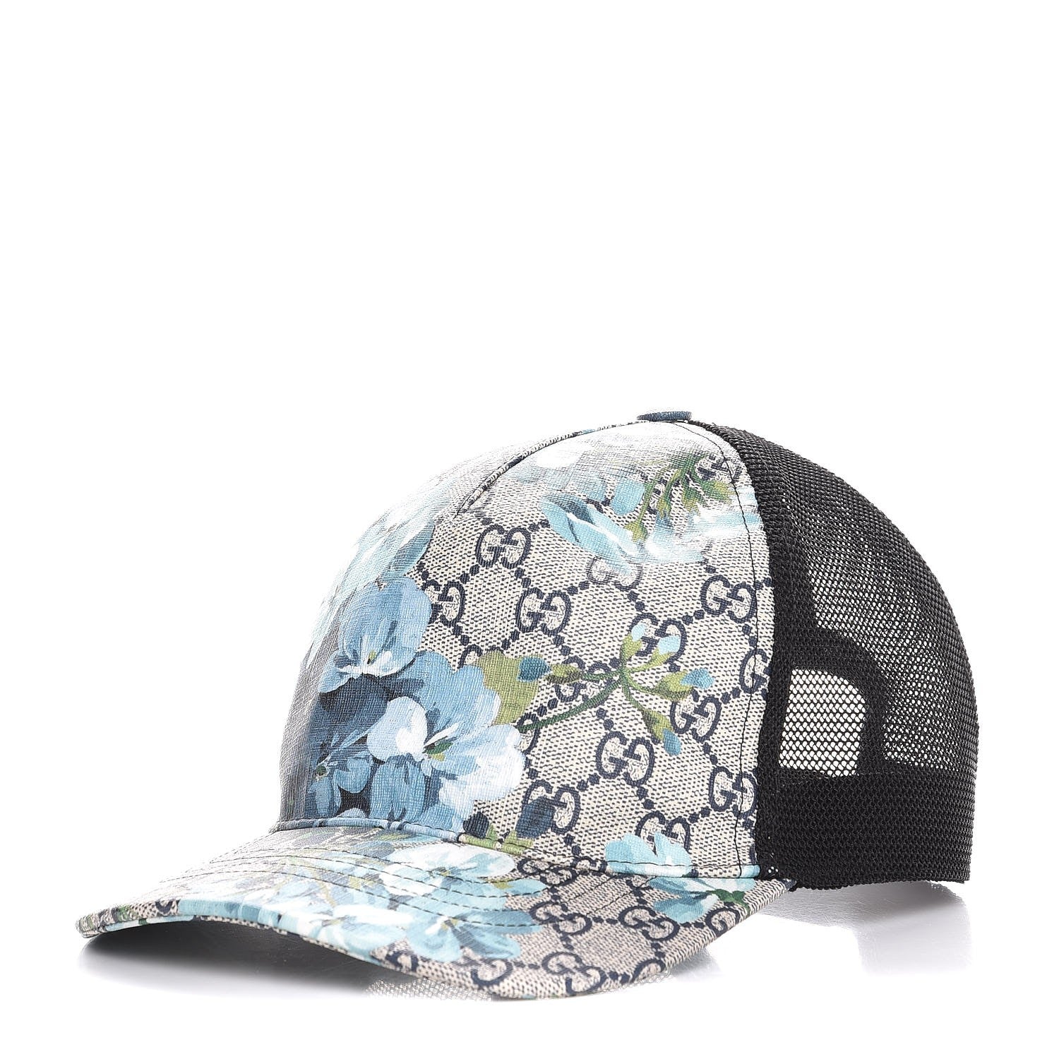 Gucci GG Supreme Monogram Blooms Baseball Hat XL Beige Blue Navy