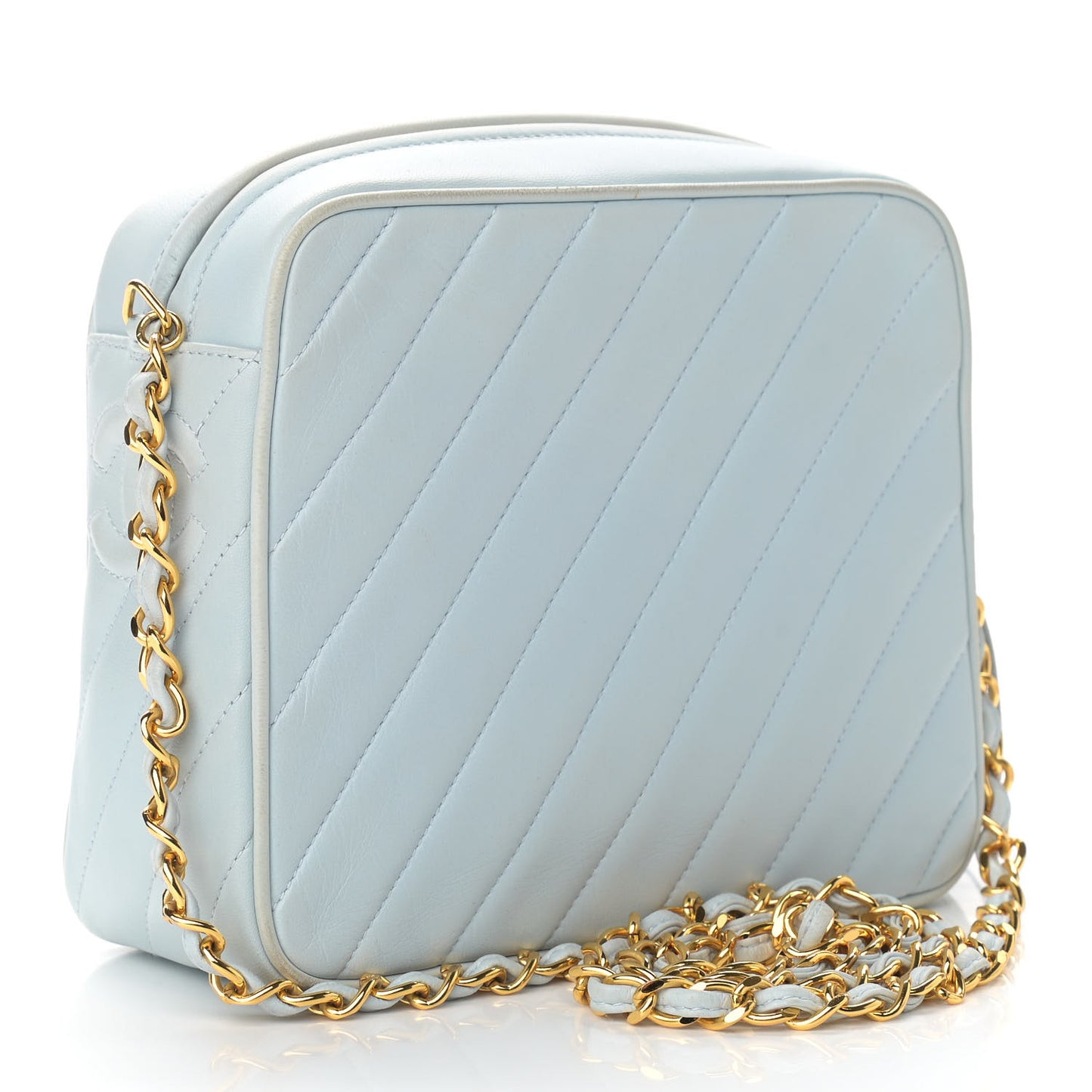 Lambskin Quilted CC Tassel Camera Case Light Blue