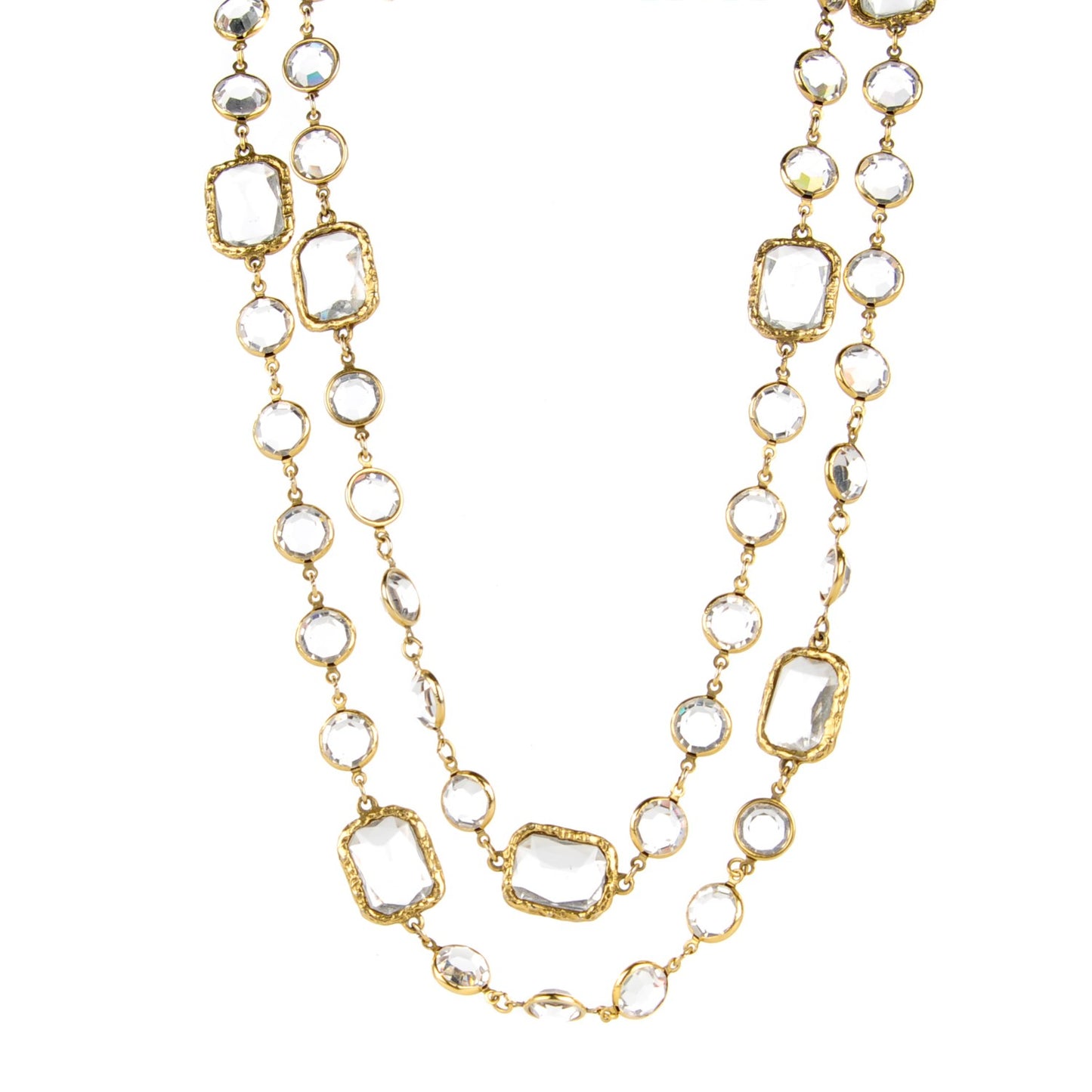 Swarovski Crystal Chicklet Sautoir Necklace Gold