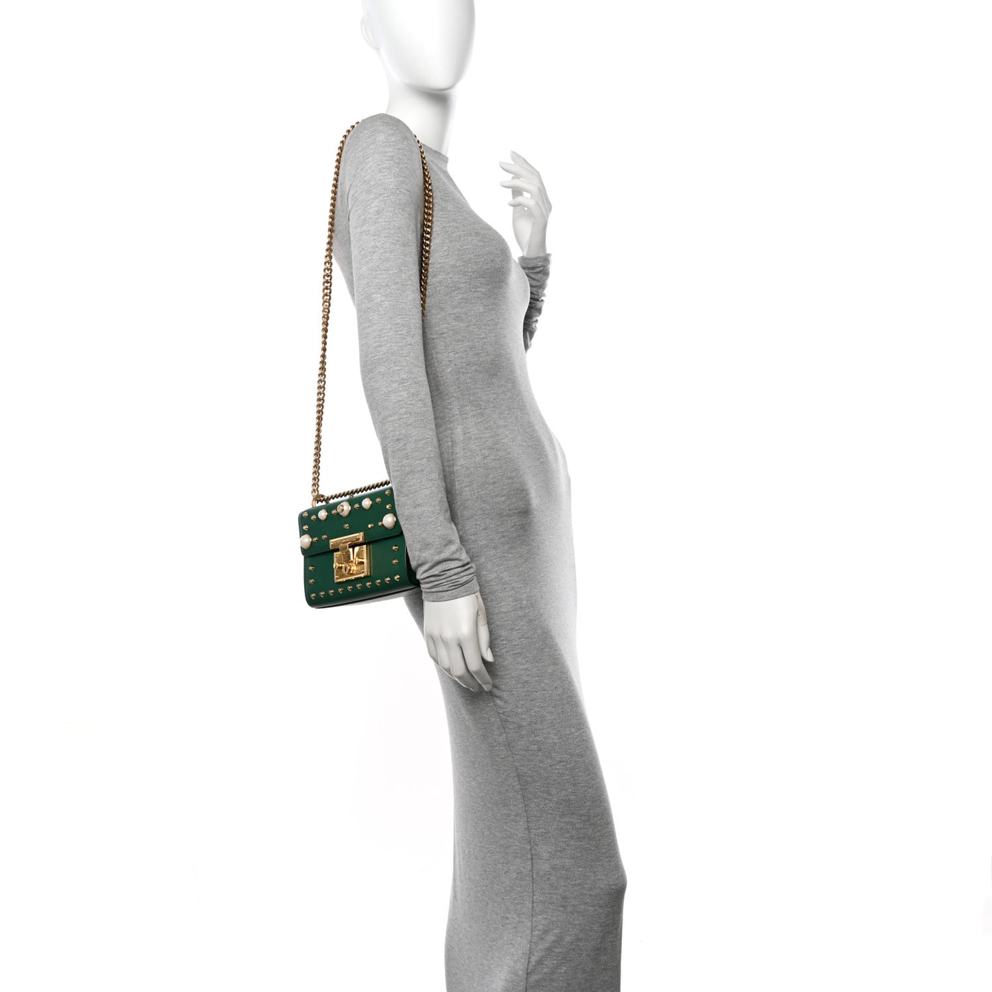 Calfskin Studded Small Padlock Shoulder Bag Emerald