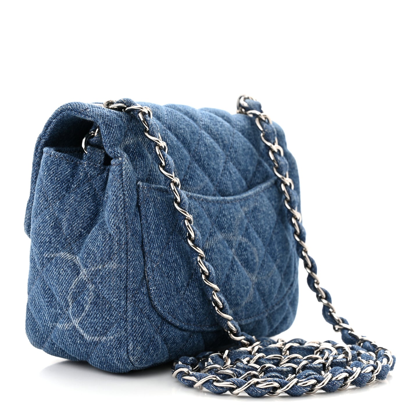 Denim CC Quilted Mini Square Flap Blue