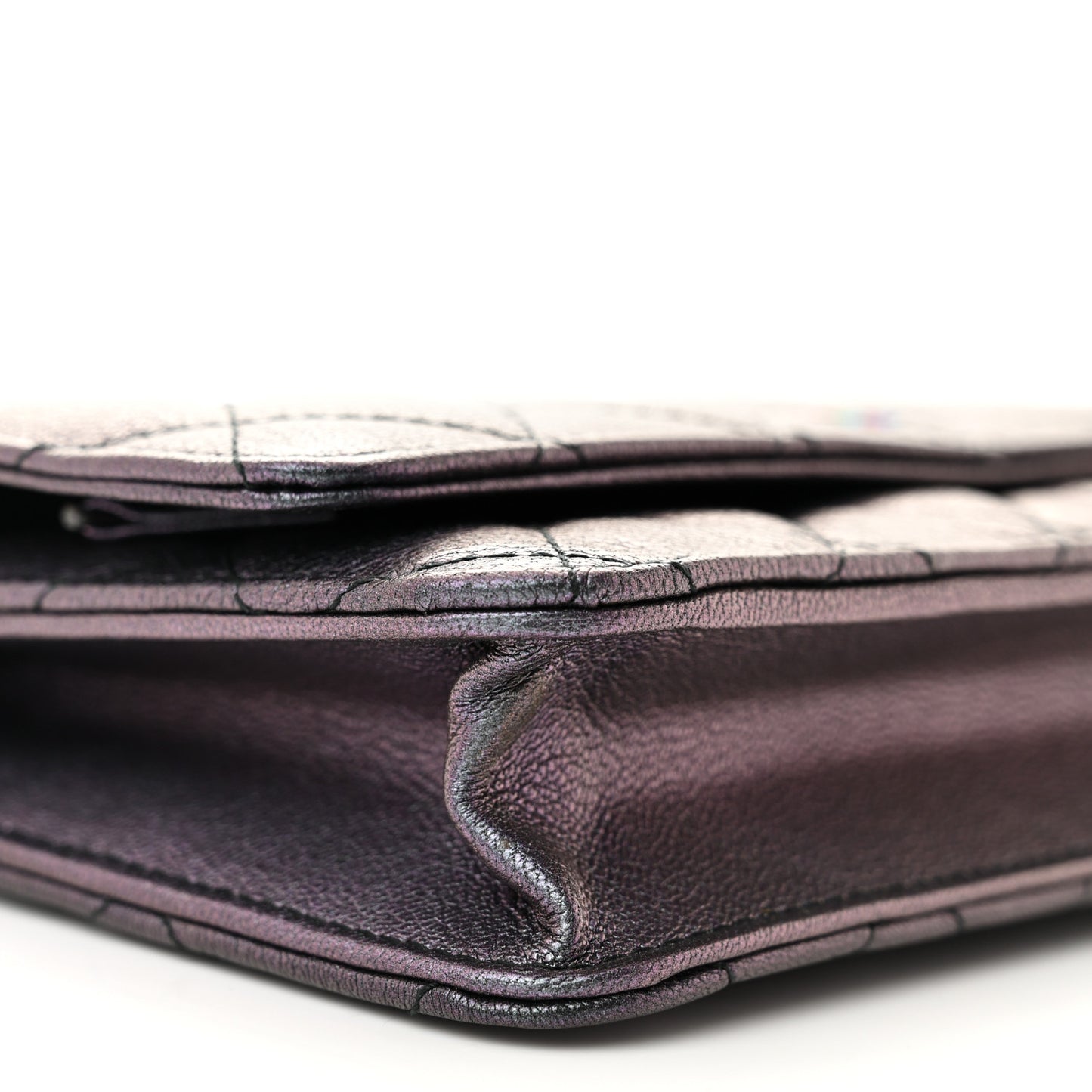 Iridescent Goatskin Quilted Wallet On Chain WOC Purple