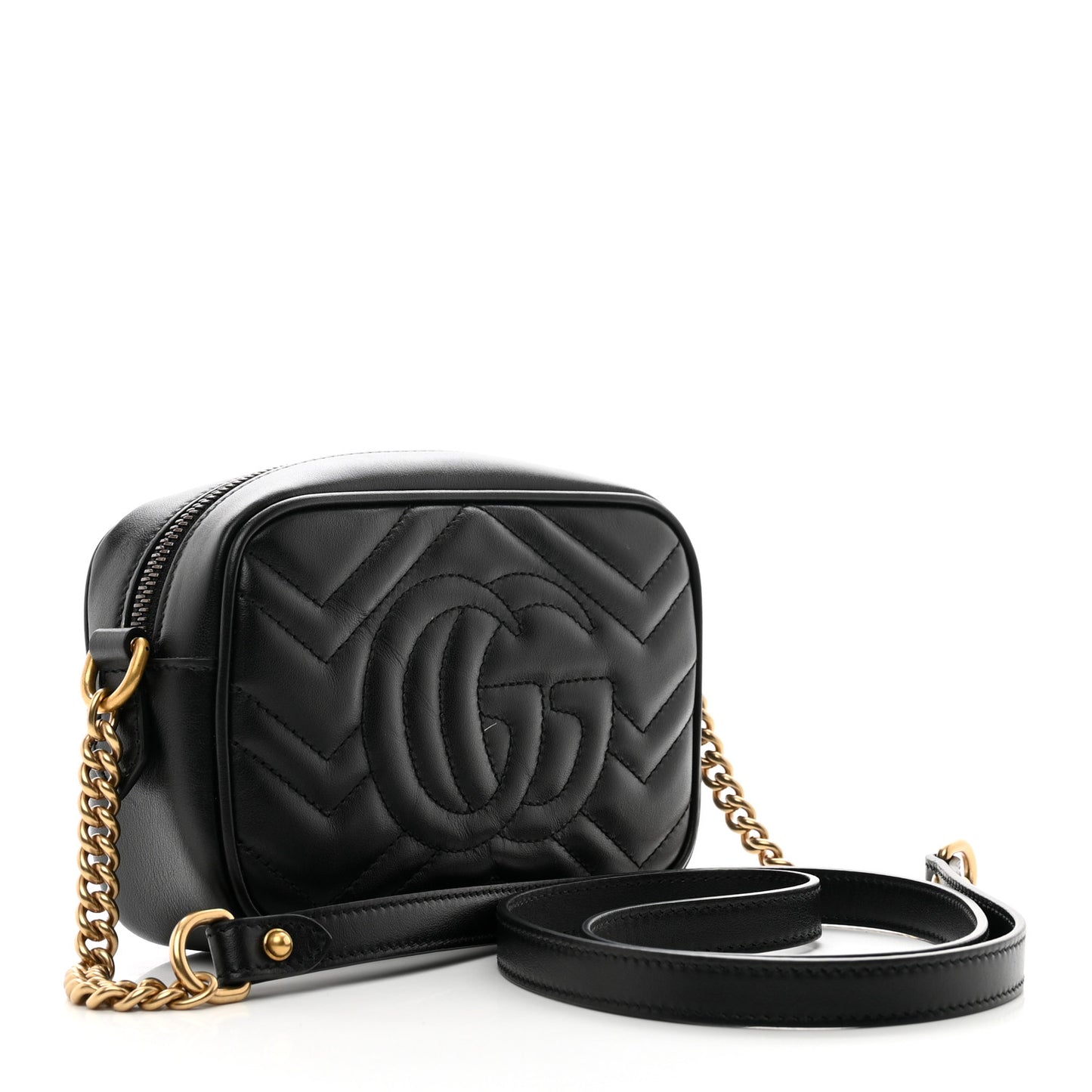 Calfskin Matelasse Mini GG Marmont Chain Shoulder Bag Black