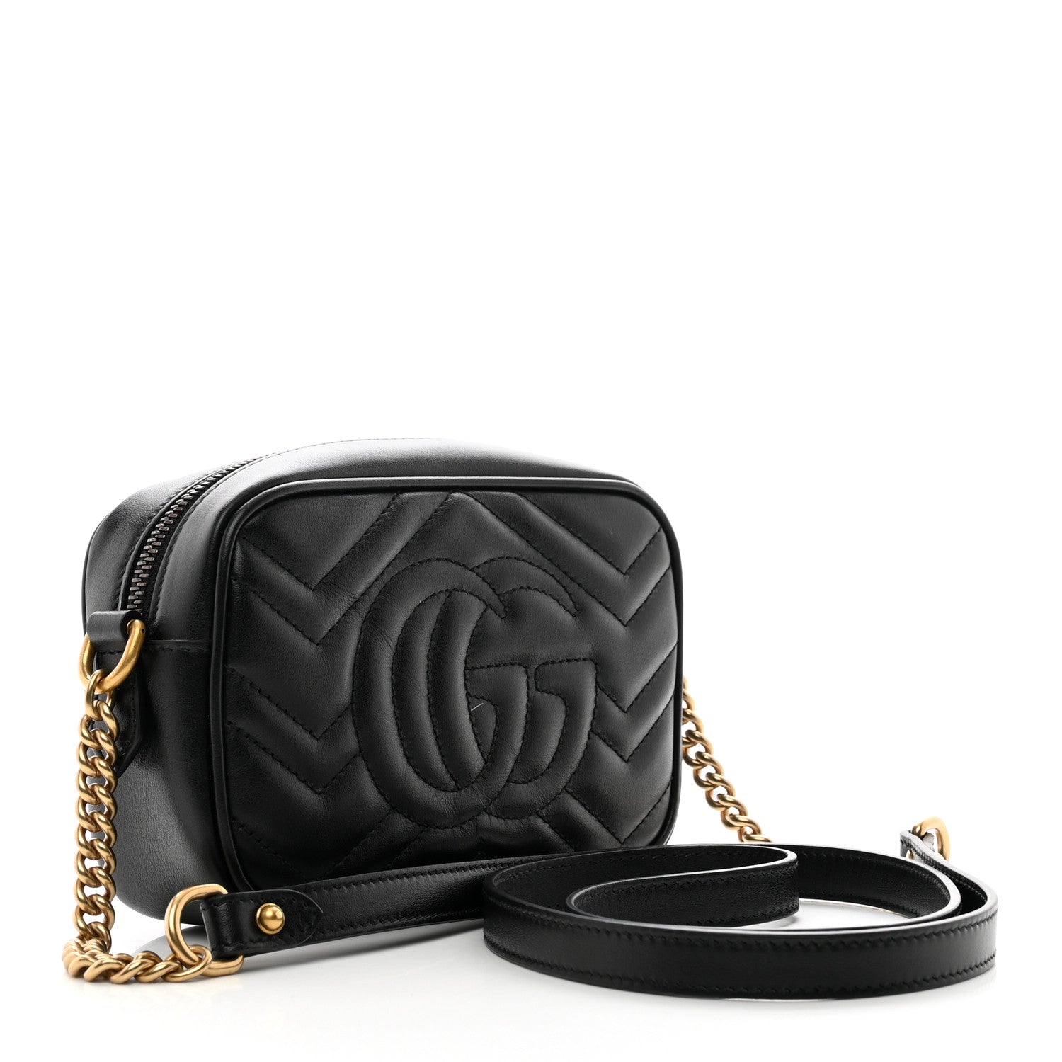 Gucci Calfskin Matelasse Mini GG Marmont Chain Shoulder Bag Black 3 of 10
