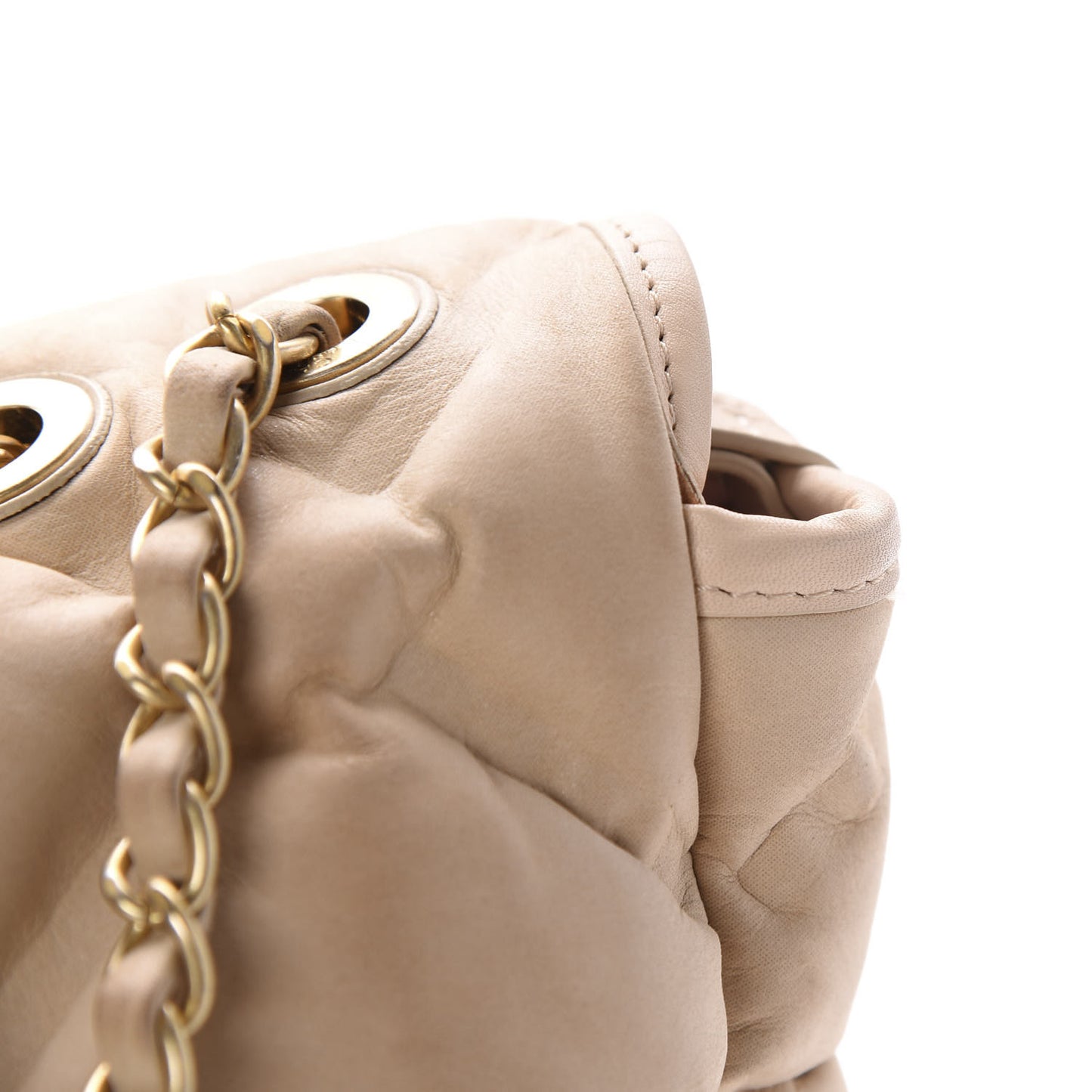 Iridescent Calfskin Quilted Small Chesterfield Flap Light Beige