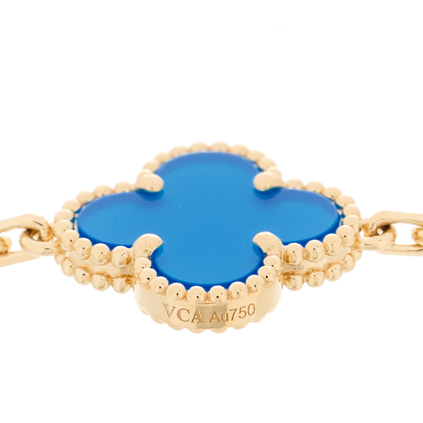 18K Yellow Gold Blue Agate 5 Motifs Vintage Alhambra Bracelet