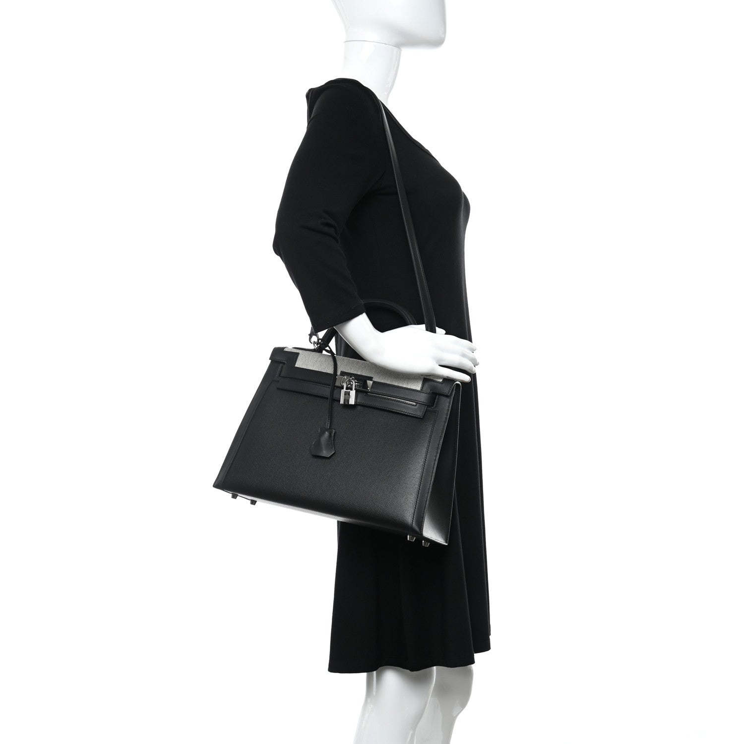 Hermes Berline Toile Swift Kelly Sellier 32 Black Ecru 2 of 10
