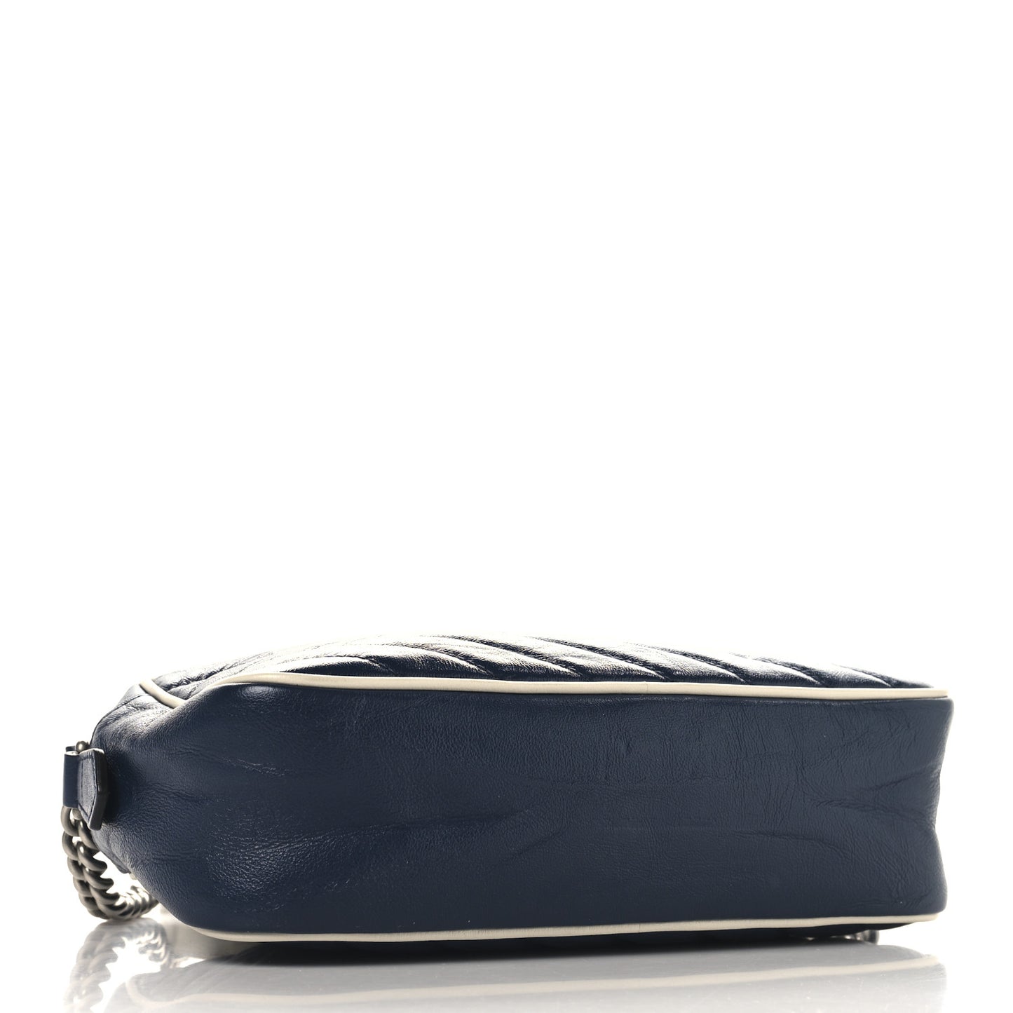 Vintage Effect Calfskin Matelasse Diagonal Small Torchon GG Marmont Chain Shoulder Bag Blue Agata Mystic White