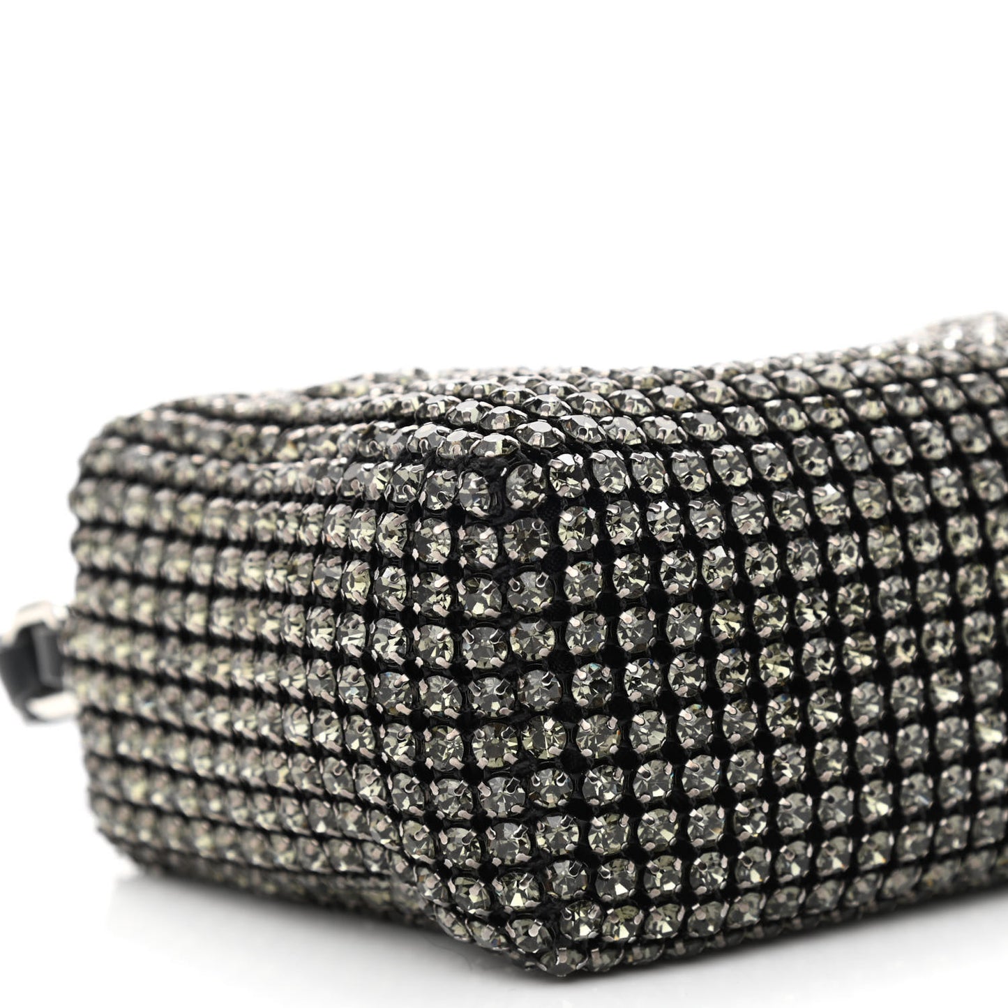 Mesh Crystal Rhinestone Mini Heiress Pouch Black Silver