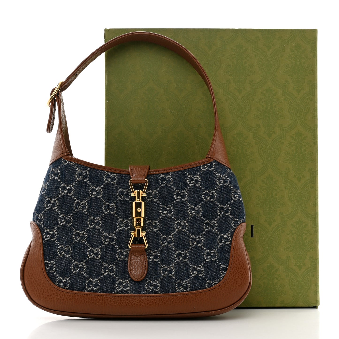 New Denim GG Monogram Calfskin Small Jackie 1961 Hobo Blue Tea Cuir