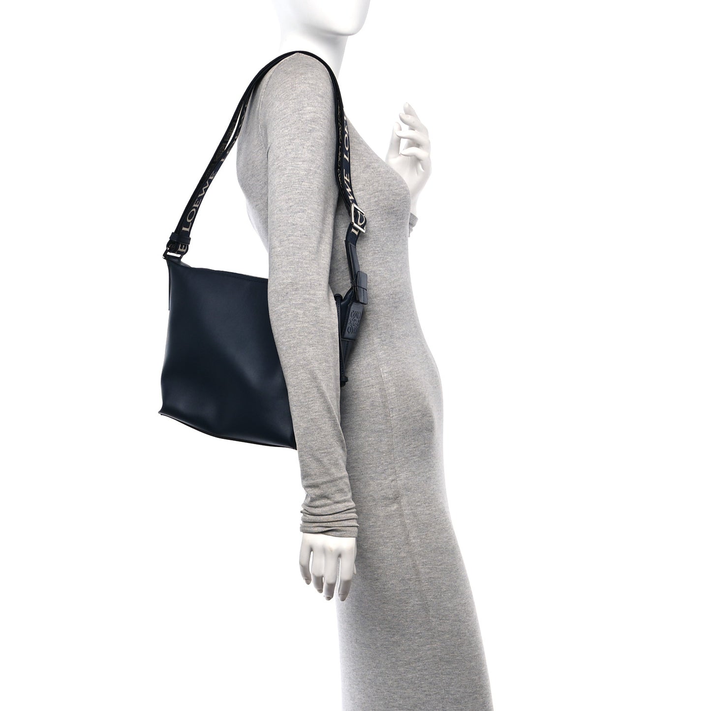 Supple Smooth Calfskin Jacquard Small Cubi Crossbody Bag Deep Navy