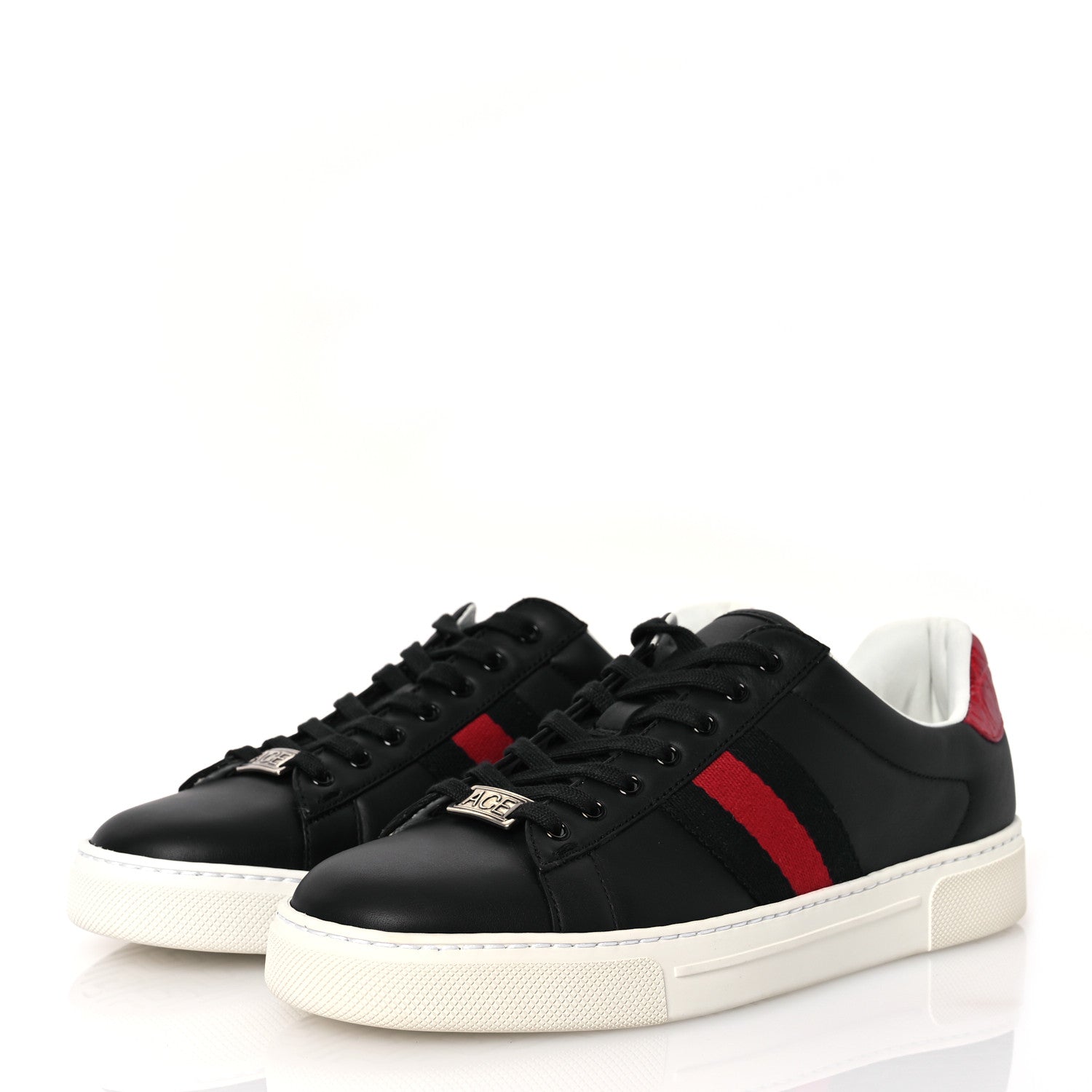 Gucci Calfskin Crocodile Web Mens Ace Sneakers 37.5 Black Red 4 of 11