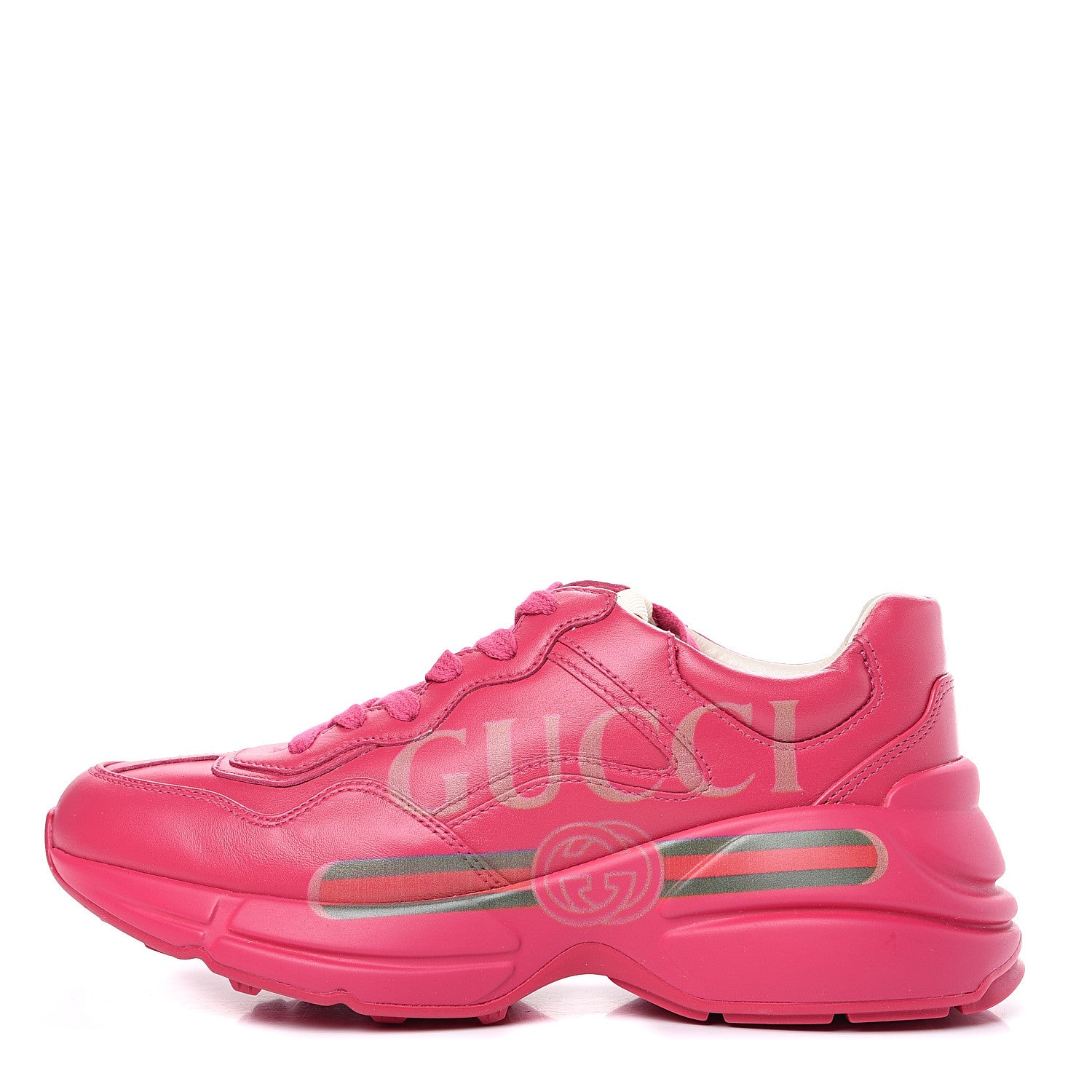 Gucci Calfskin Logo Womens Rhyton Sneakers 35.5 Box Pink