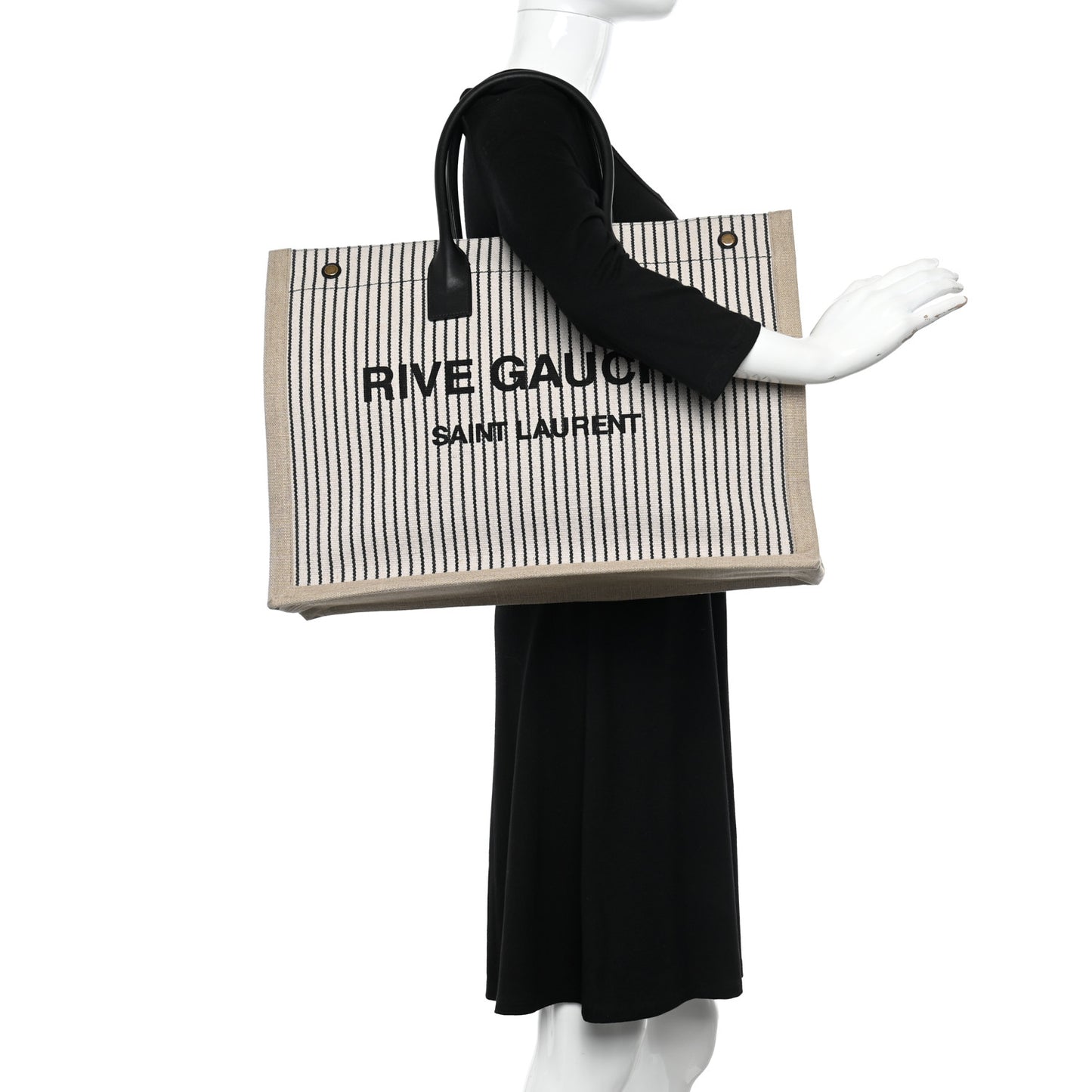 Embroidered Cotton Linen Rive Gauche Noe Tote Natural Black