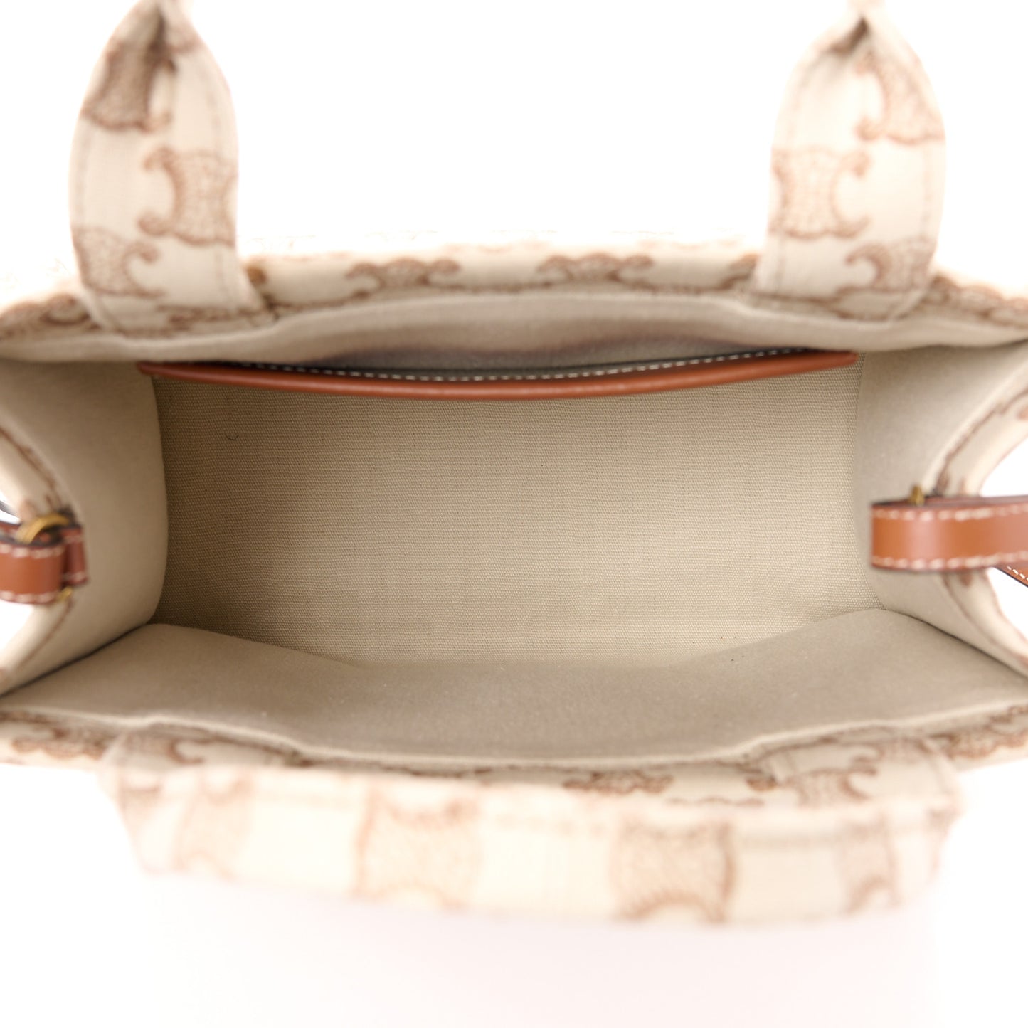 Canvas Calfskin Triomphe Print Small Cabas Thais White